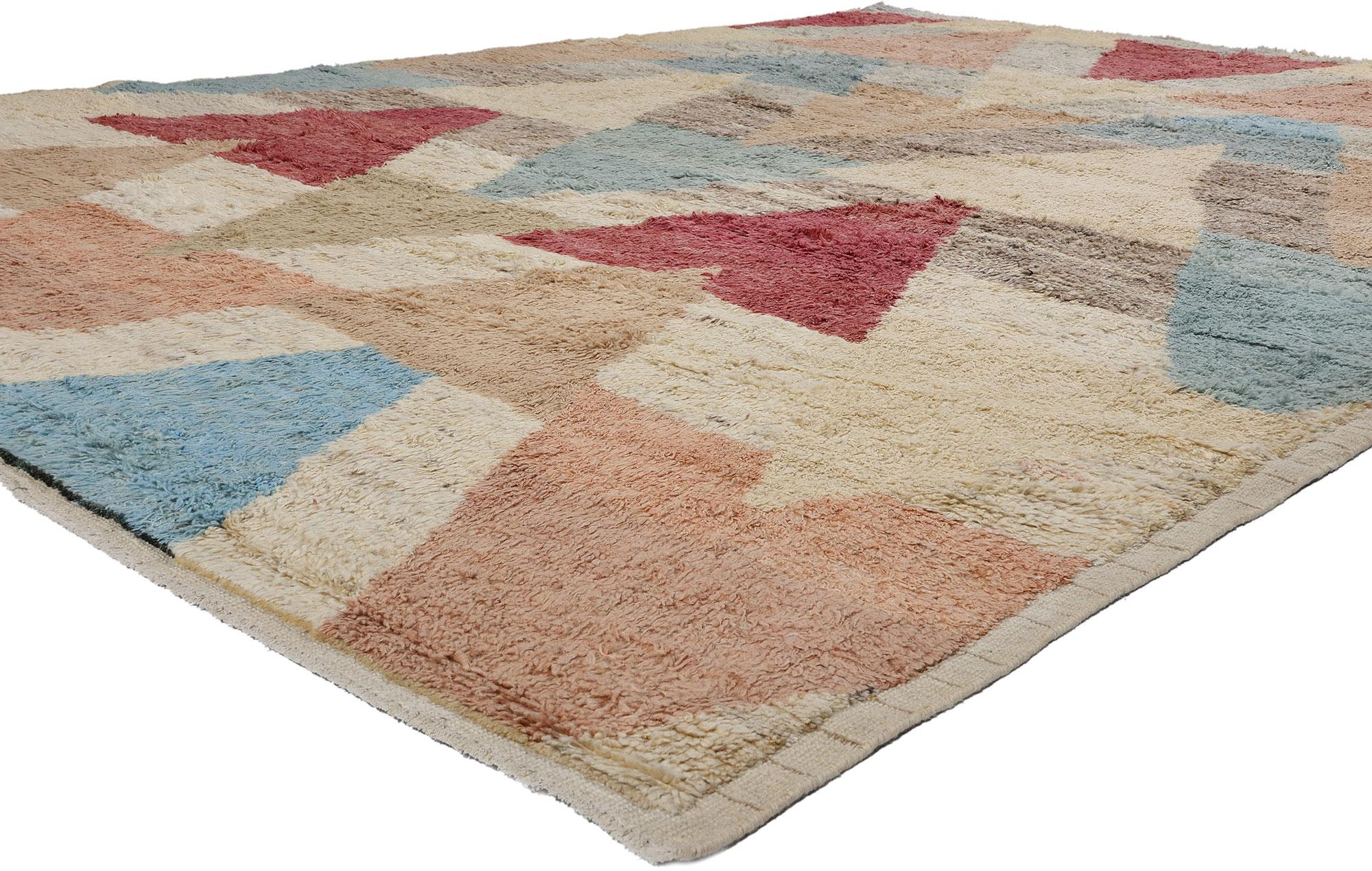 Hand-Knotted Boho-Mid Mod Chevron Haven Moroccan Rug, Bohemian Meets Midcentury Modern For Sale