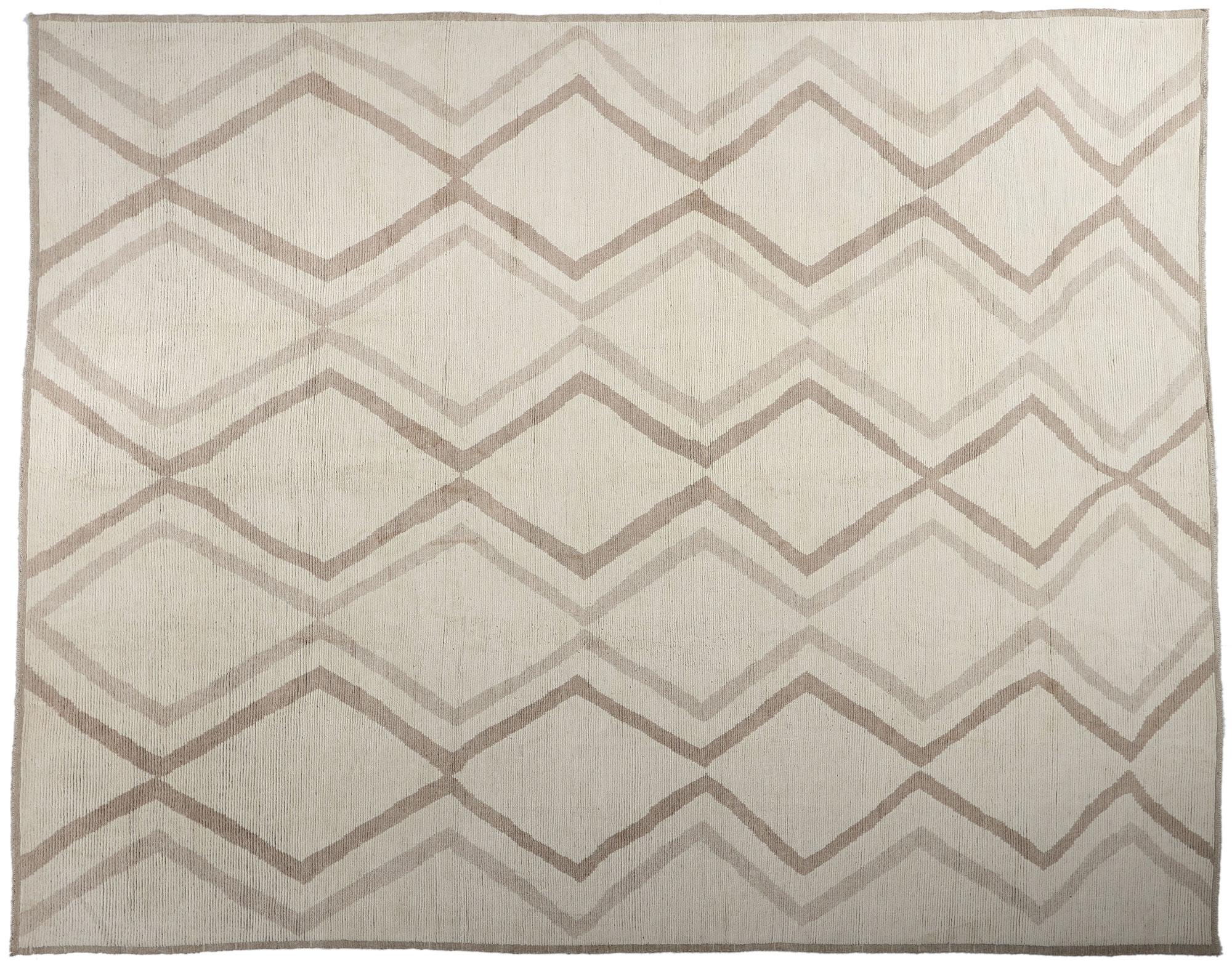 Boho-Mid Mod Chevron Moroccan Rug, Japandi Bohemian Meets Midcentury Modern For Sale 2