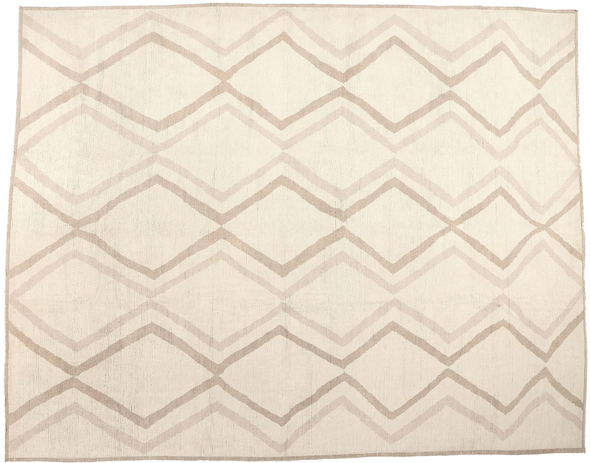 Boho-Mid Mod Chevron Moroccan Rug, Japandi Bohemian Meets Midcentury Modern For Sale 2