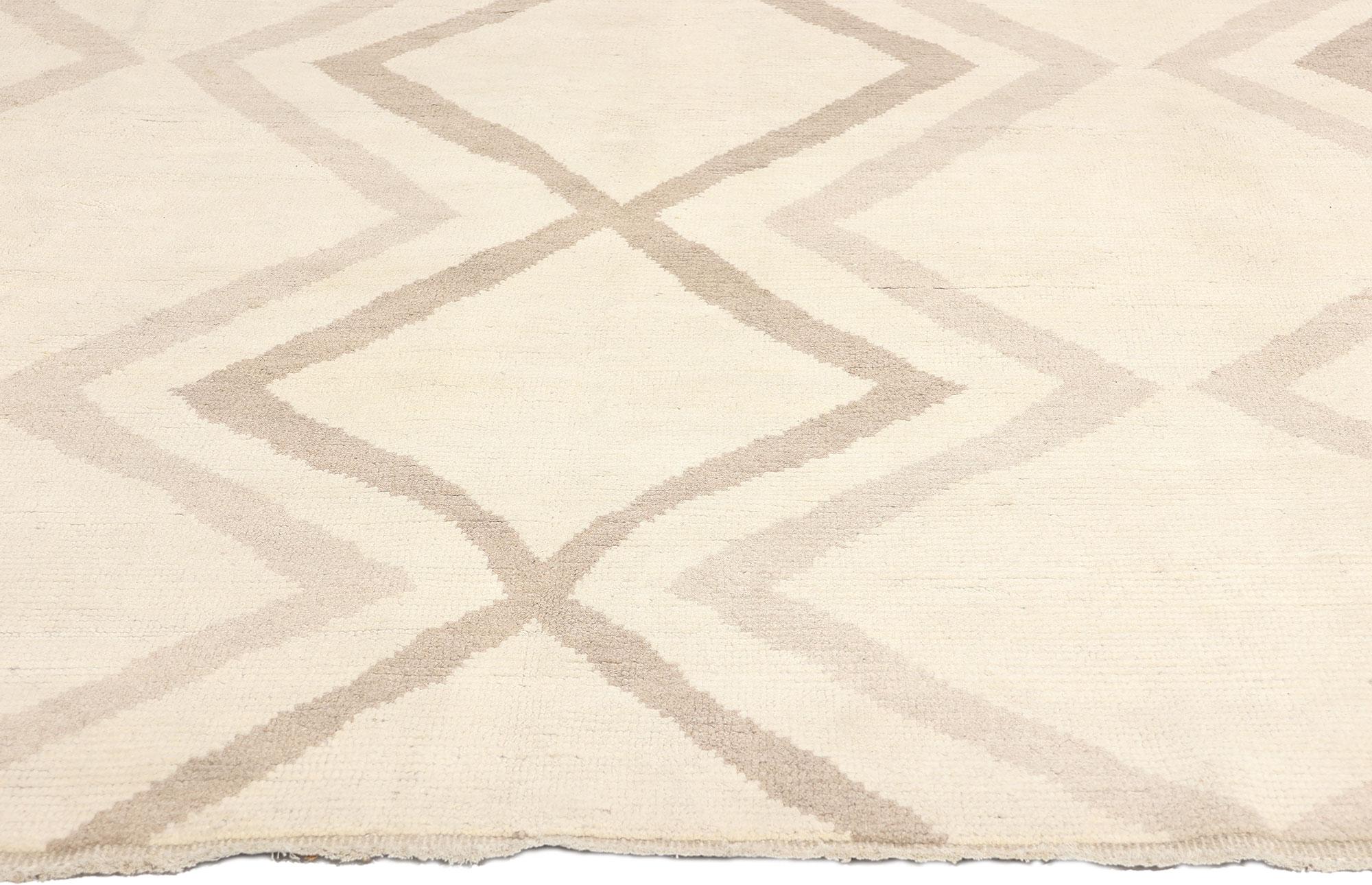 Pakistani Boho-Mid Mod Chevron Moroccan Rug, Japandi Bohemian Meets Midcentury Modern For Sale