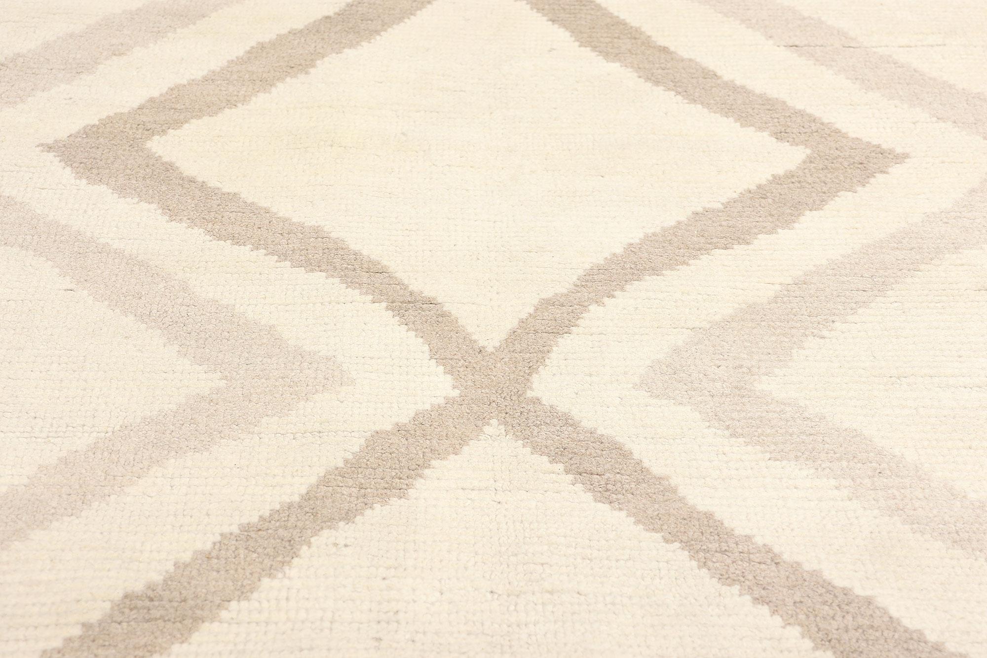 Hand-Knotted Boho-Mid Mod Chevron Moroccan Rug, Japandi Bohemian Meets Midcentury Modern For Sale