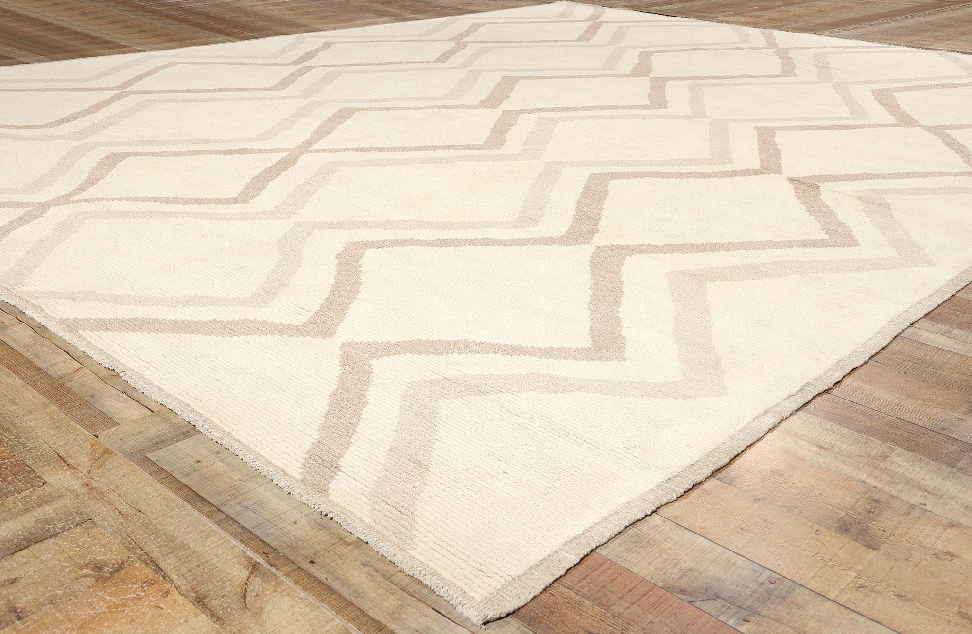 Contemporary Boho-Mid Mod Chevron Moroccan Rug, Japandi Bohemian Meets Midcentury Modern For Sale