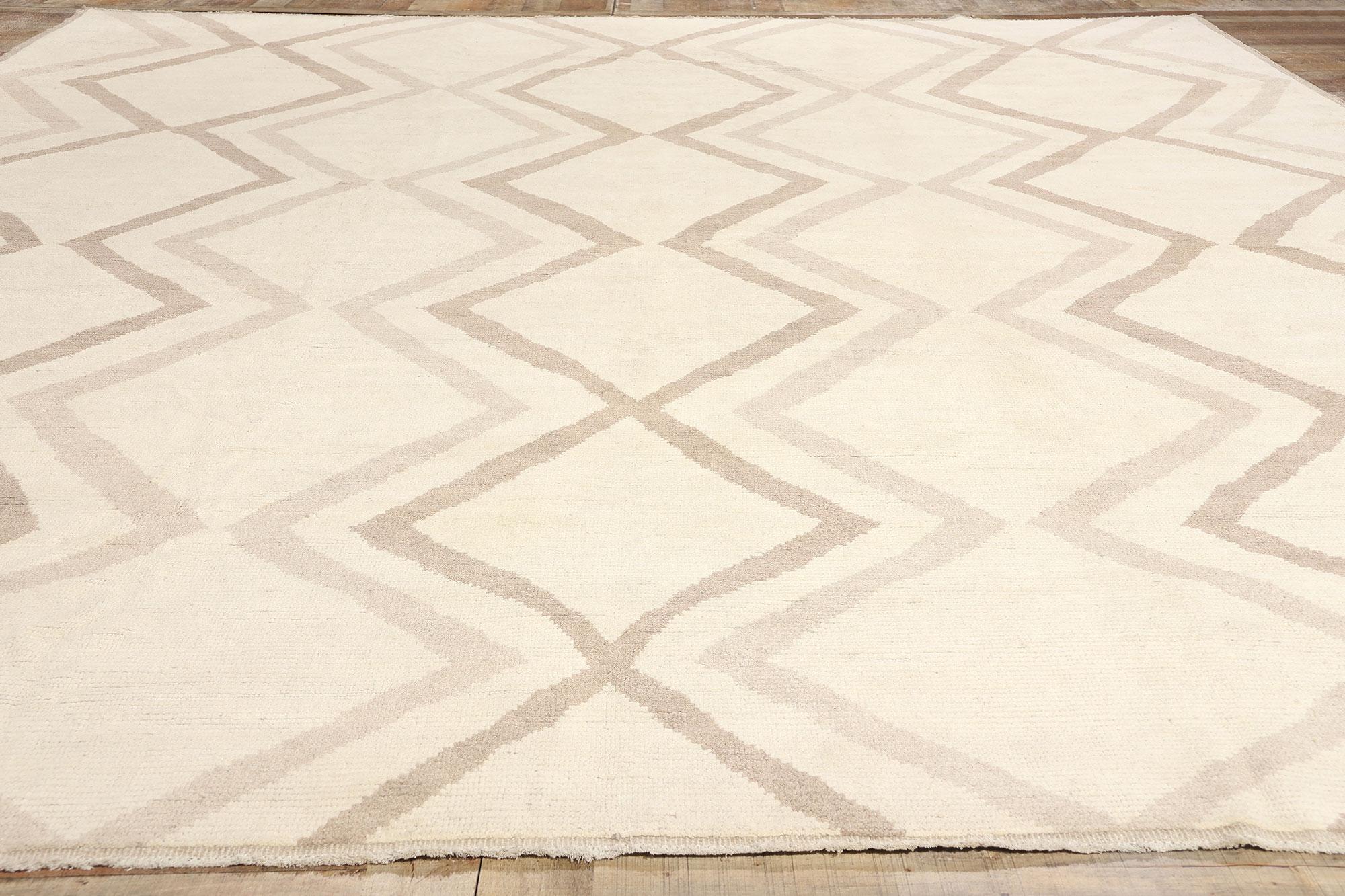 Wool Boho-Mid Mod Chevron Moroccan Rug, Japandi Bohemian Meets Midcentury Modern For Sale