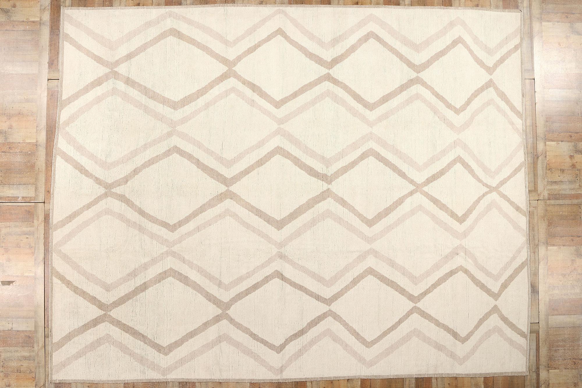 Boho-Mid Mod Chevron Moroccan Rug, Japandi Bohemian Meets Midcentury Modern For Sale 1