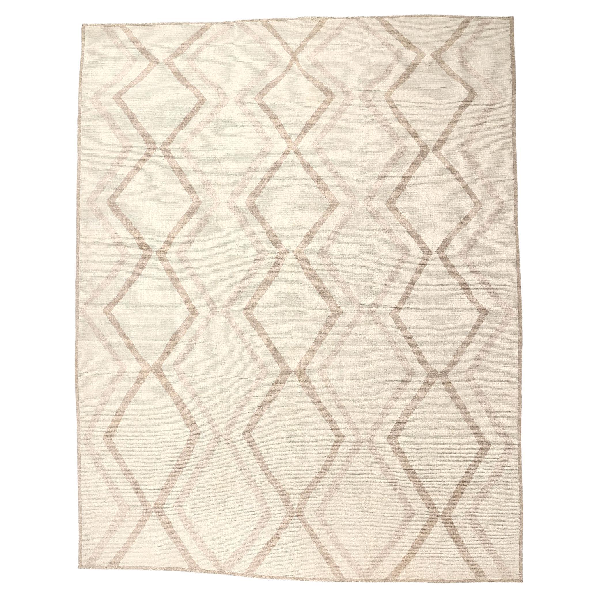 Boho-Mid Mod Chevron Moroccan Rug, Japandi Bohemian Meets Midcentury Modern For Sale