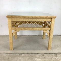 Boho Modern Glass Top Wicker Side Table