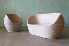 Boho Modern Weathered Split Reed Ball Sofa and Chair after Gabriella Crespi