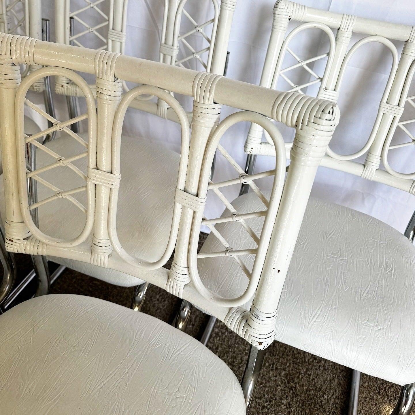 Sedie da pranzo a sbalzo in rattan bianco e cromo - Set di 6 sedie moderne Boho in vendita 6