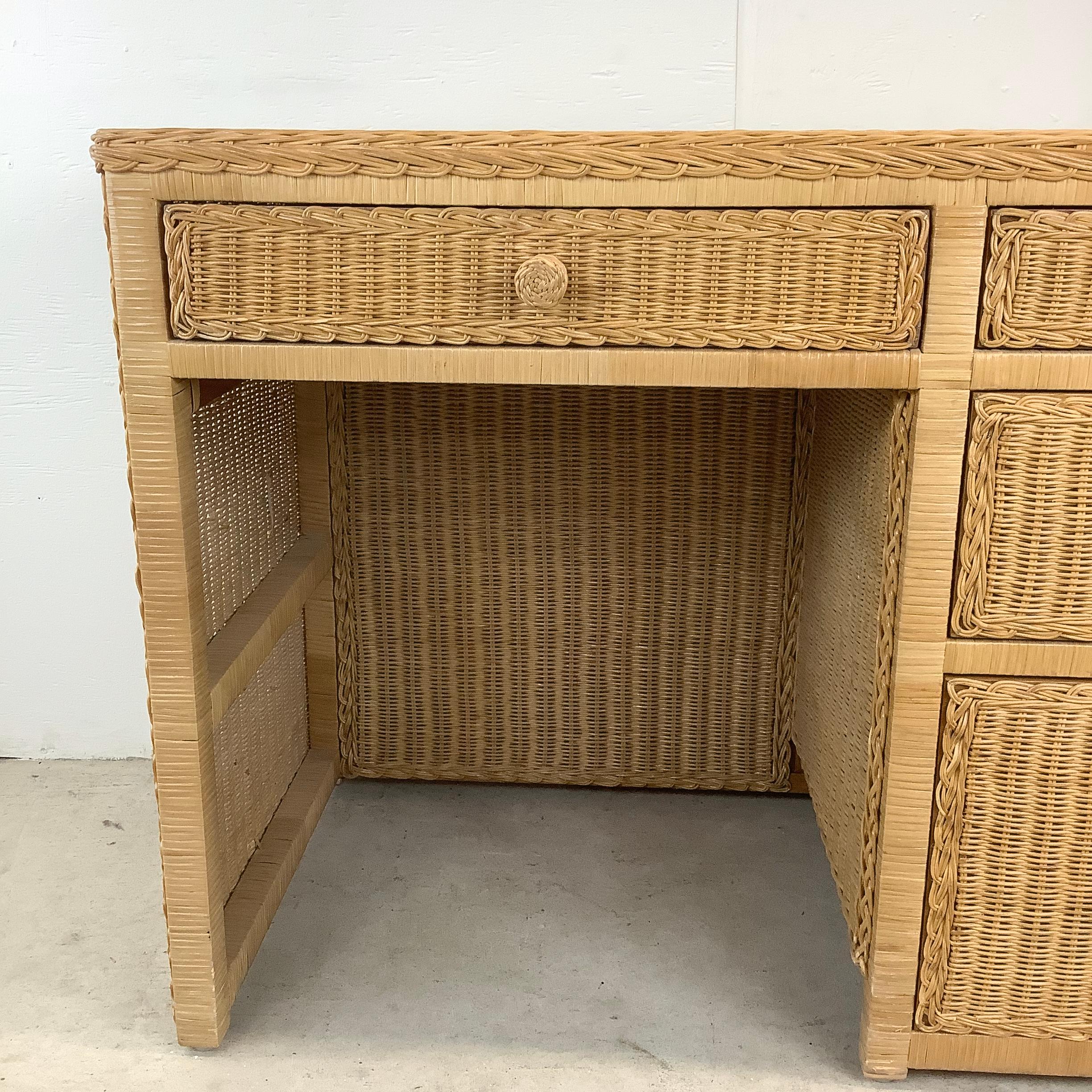 Unknown Boho Modern Wicker Writing Desk