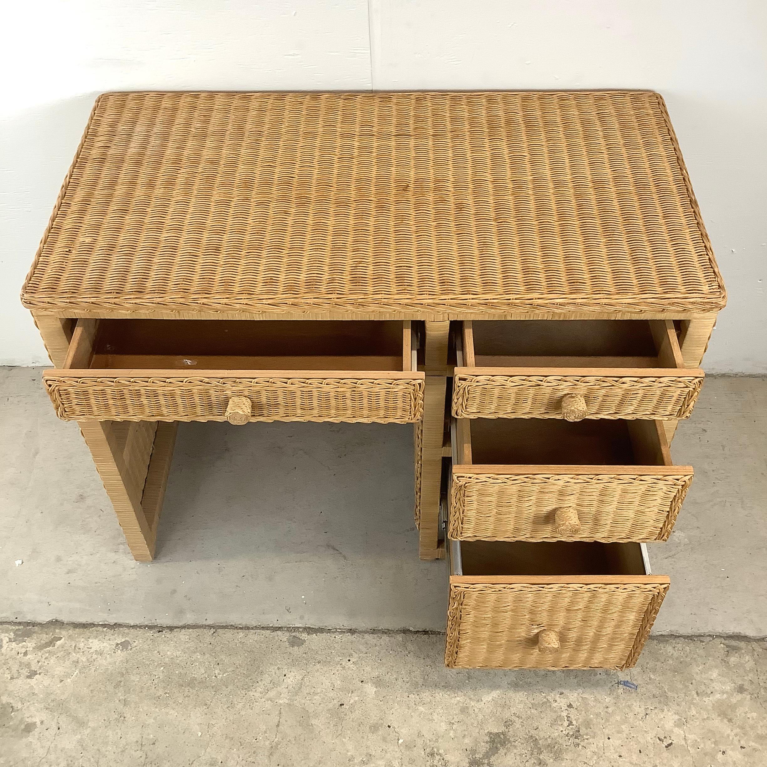 20th Century Boho Modern Wicker Writing Desk