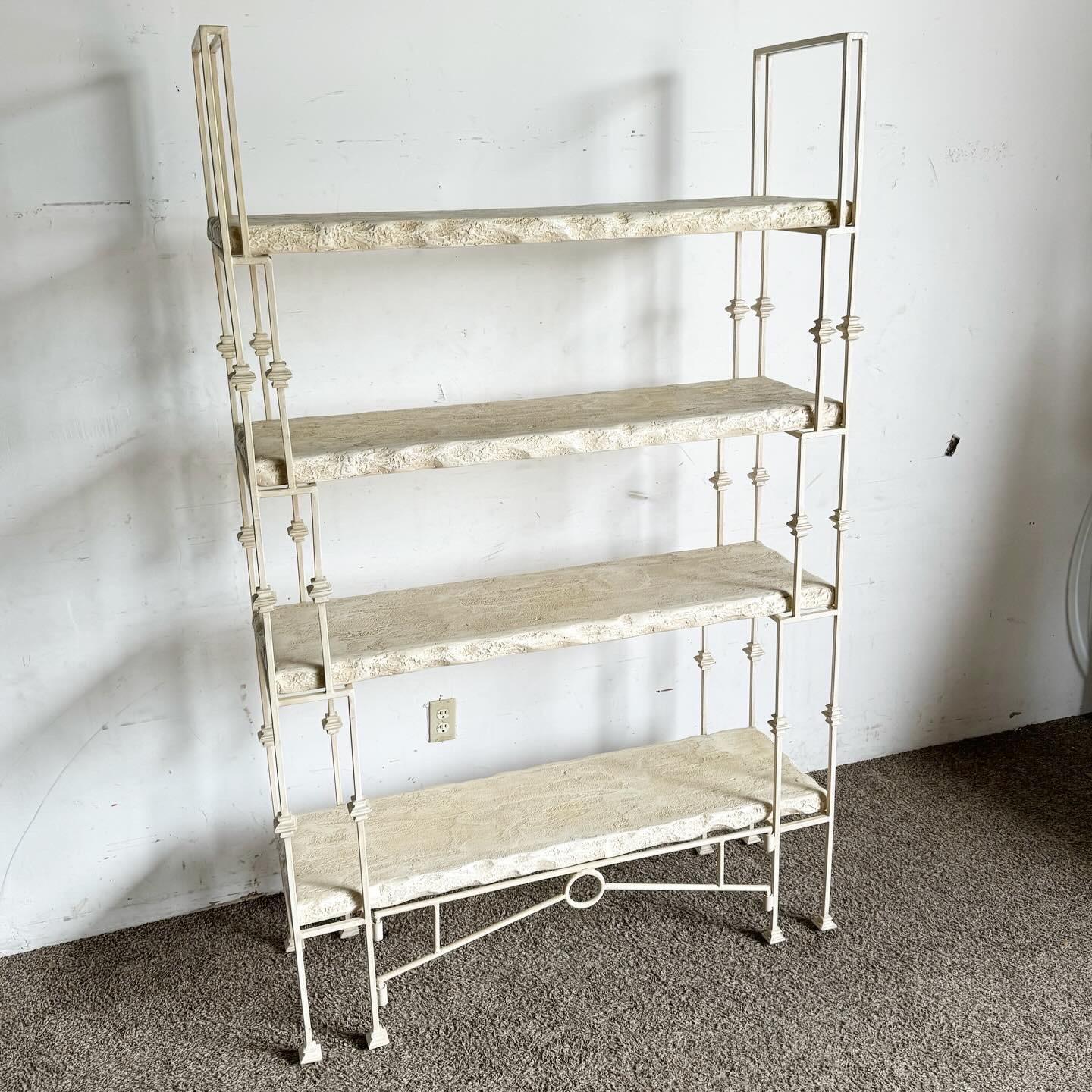 Boho Off White Metal and Wood Etagere For Sale at 1stDibs
