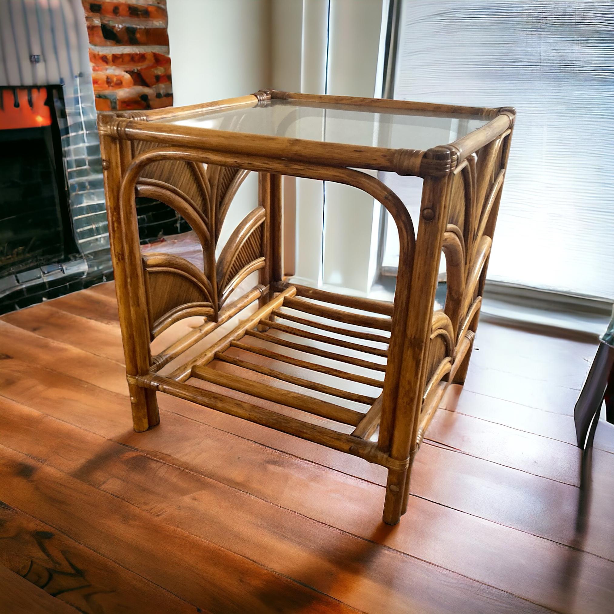 Table d'appoint ou table basse en rotin au design de palmier Boho dans le style de Vivai Del Sud en vente 2