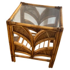 Retro Boho Palm tree design Rattan Side or coffee table in the style of Vivai Del Sud