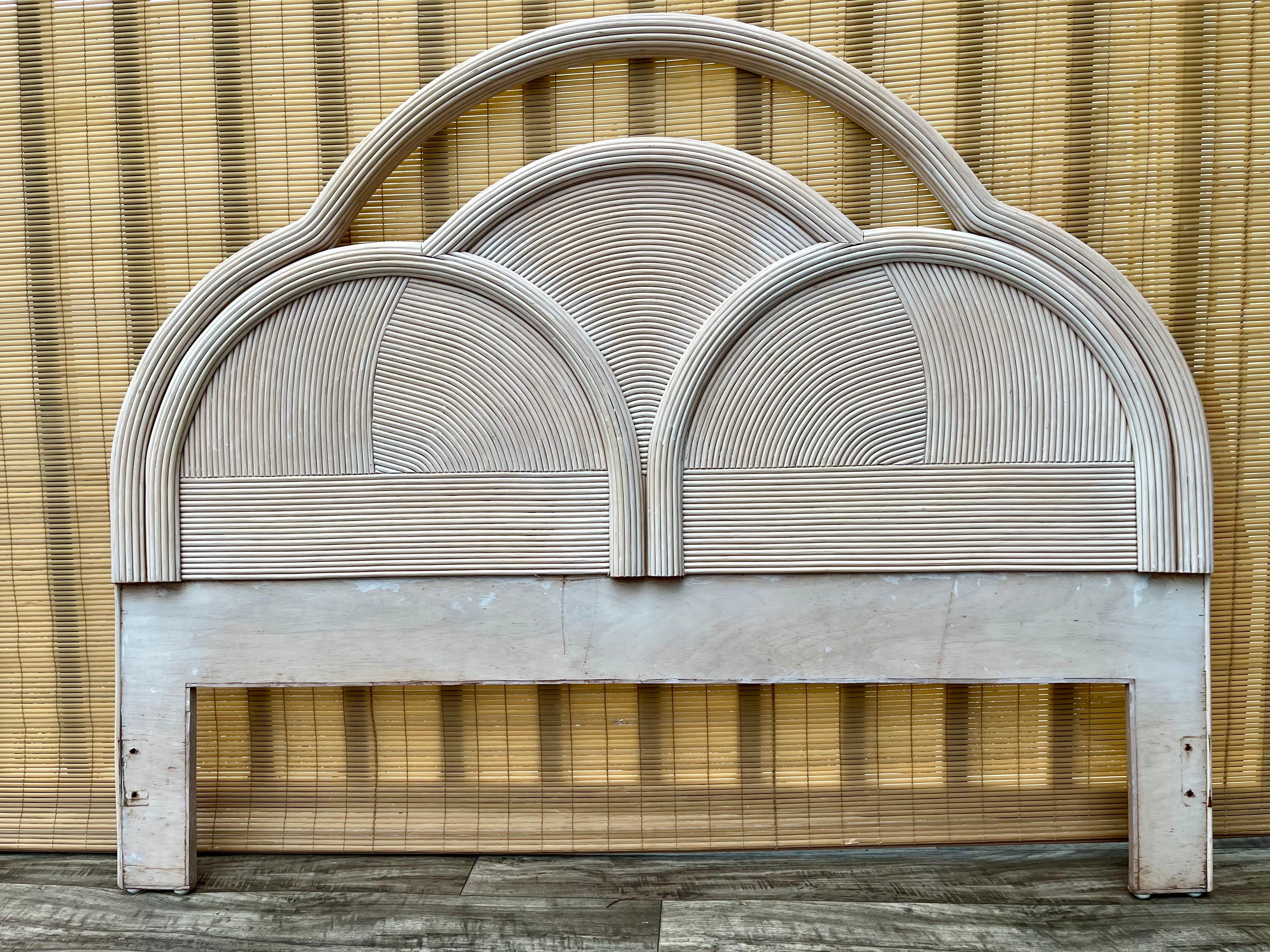 Boho Pencil Reed Queen Size Headboard in the Gabriella Crespi Manner. C.1980s For Sale 11