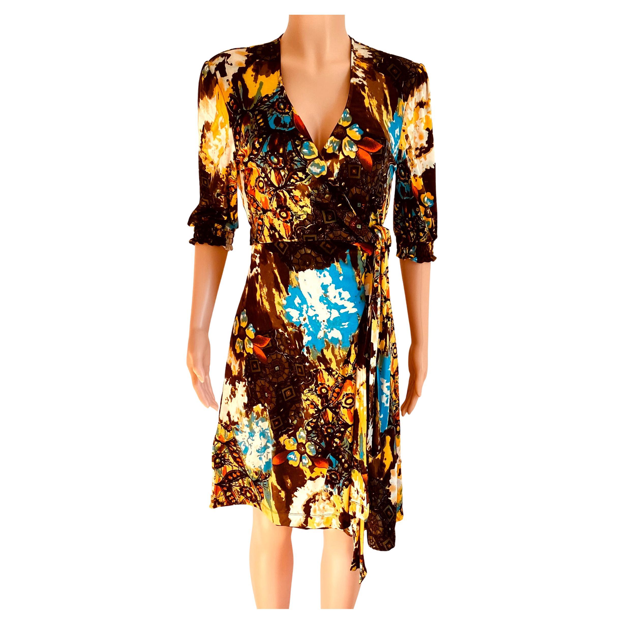 Boho Print yellow brown Silk Wrap Dress  - NWT Flora Kung For Sale