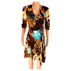 Boho Print yellow brown Silk Wrap Dress  - NWT Flora Kung