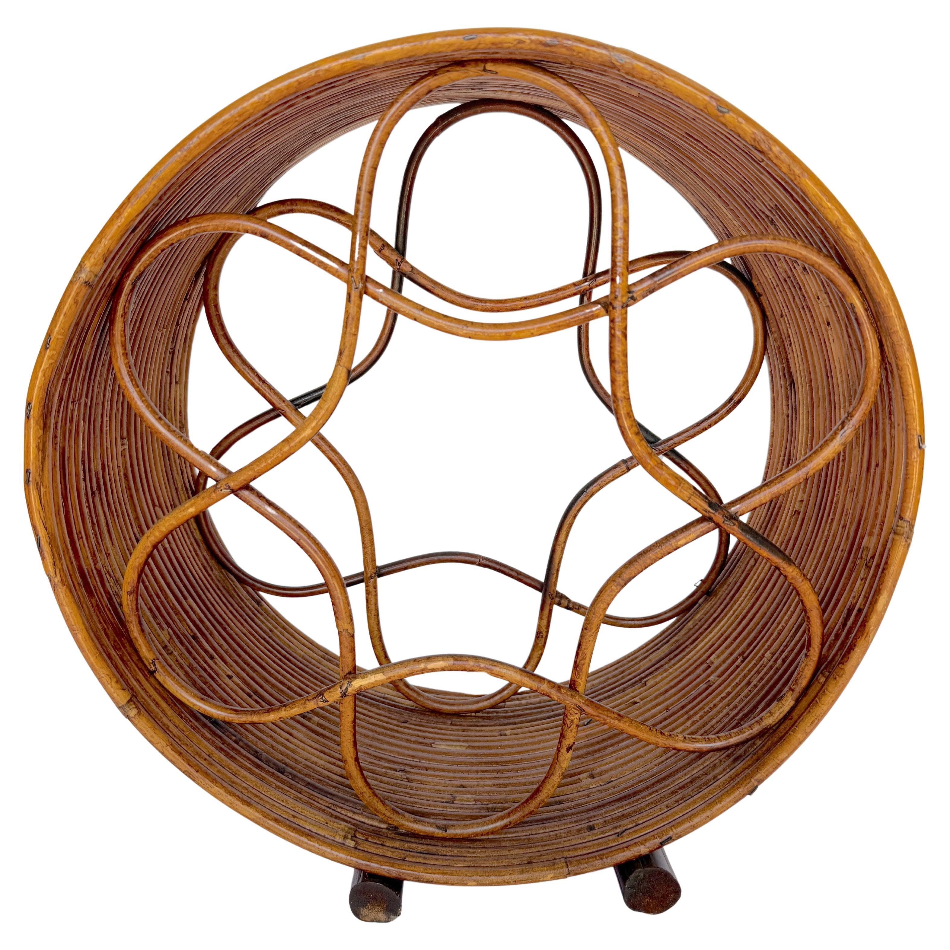 Boho Rattan  Circular Porthole 6 Bottle Wine Caddy/ Rack  