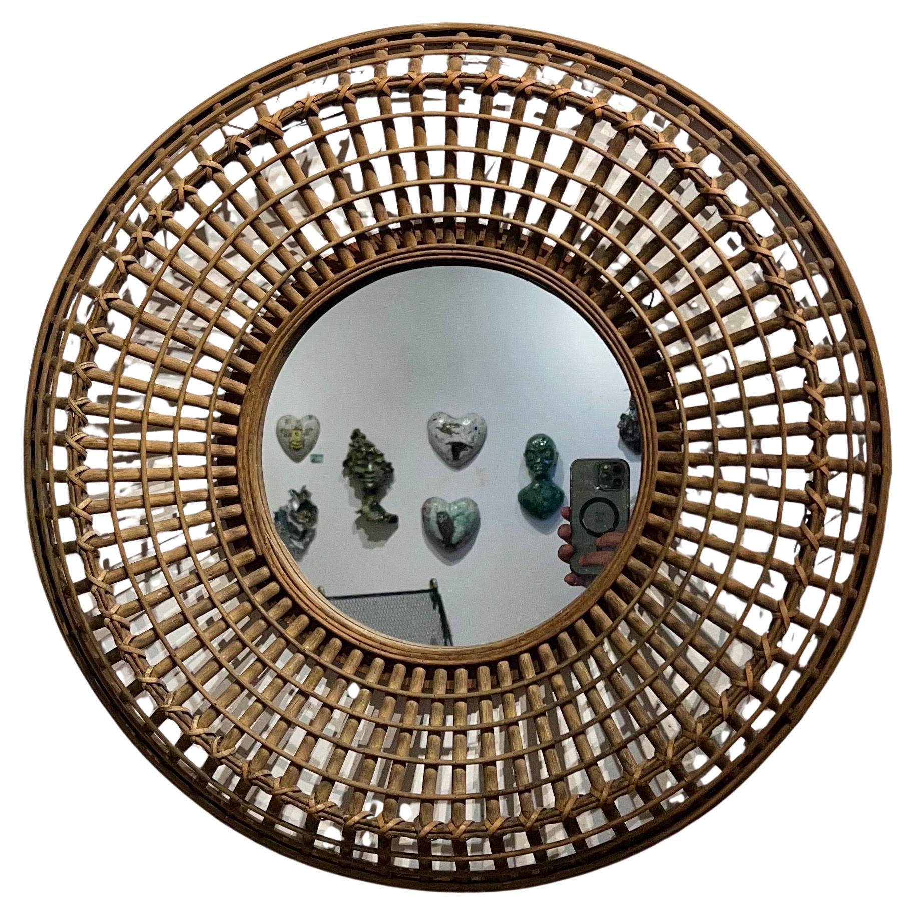 American Boho Rattan round Mirror