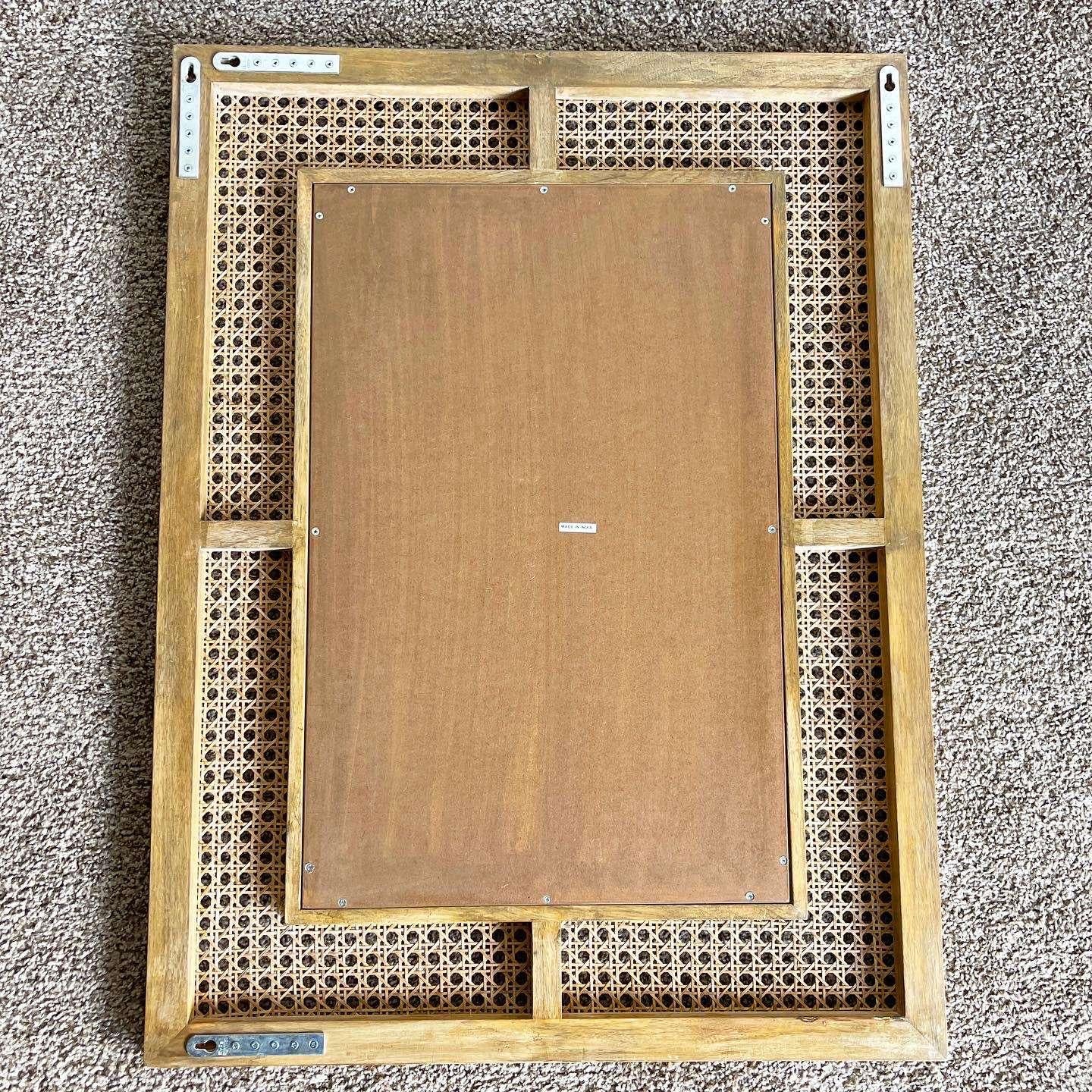 Boho Regency Cane and Faux Bamboo Mirror In Good Condition For Sale In Delray Beach, FL