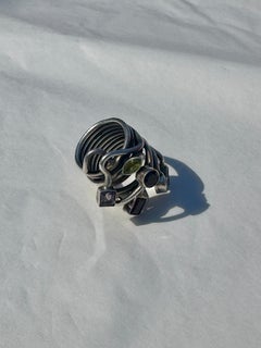 Boho ring with multicolored natural stones in 925 sterling silver