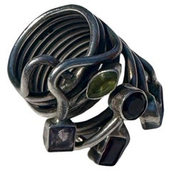 Boho-Ring mit mehrfarbigen Natursteinen aus 925er Sterlingsilber