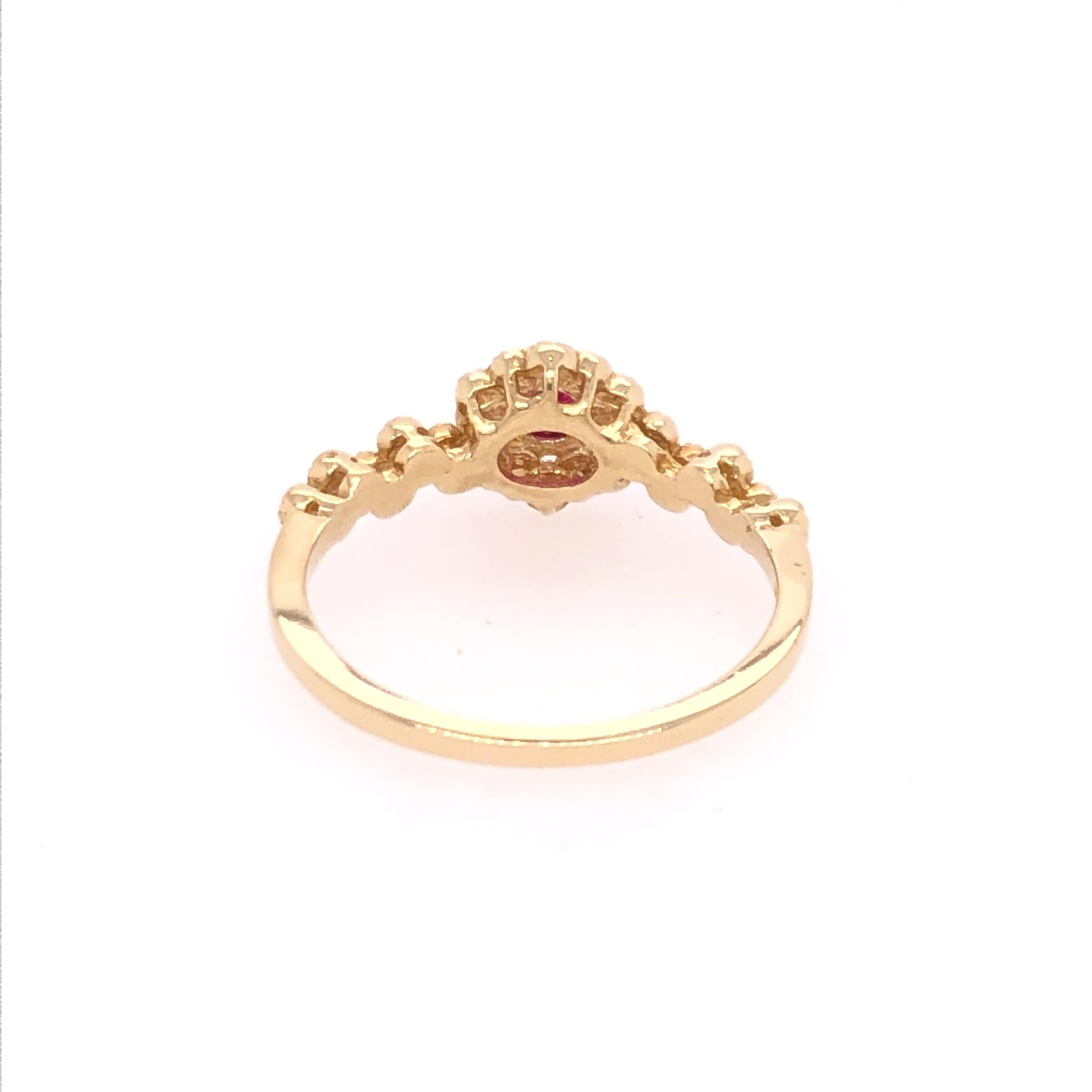 Round Cut Boho Ruby and Diamond Yellow Gold Ring