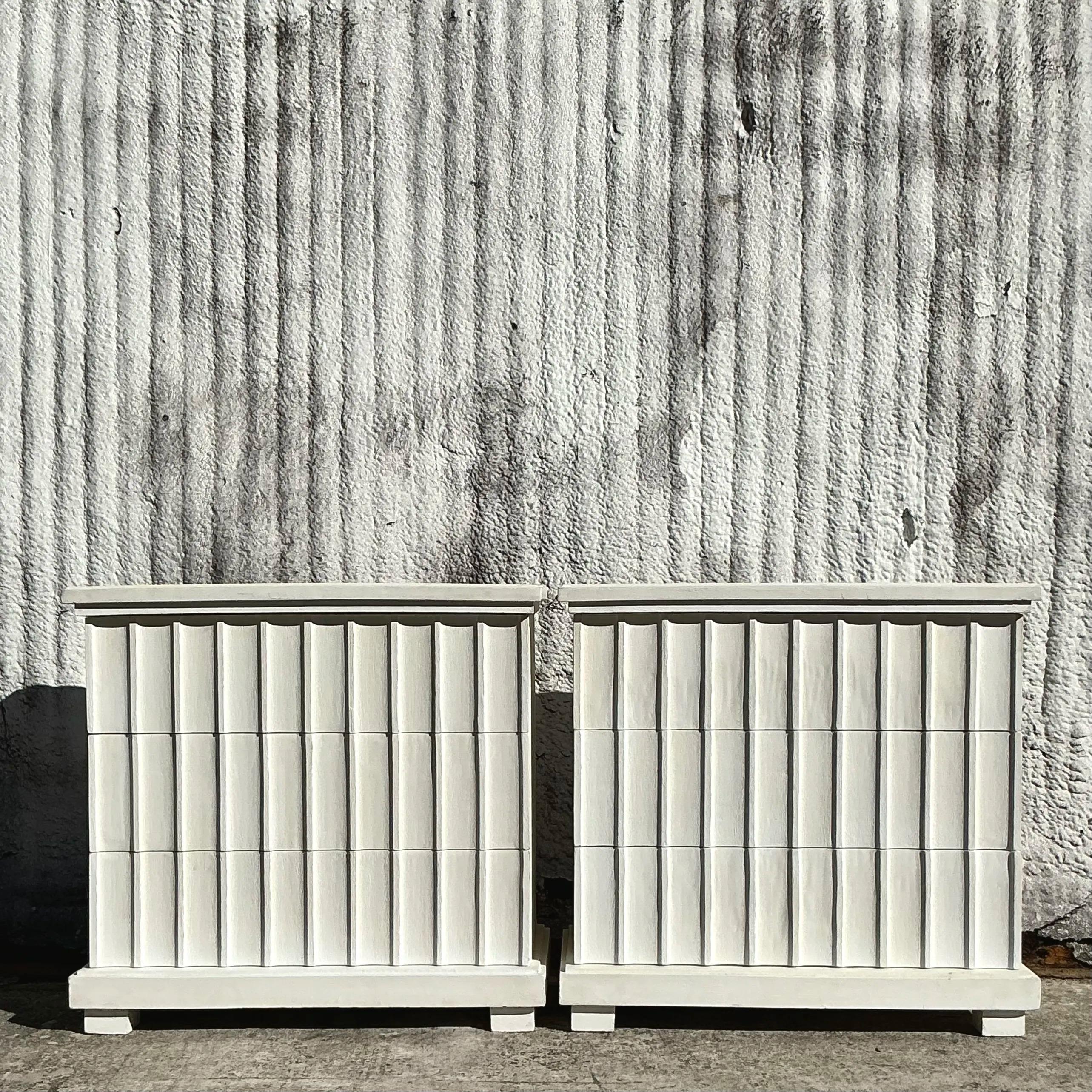 American Boho Scalloped Chest of Drawers - a Pair