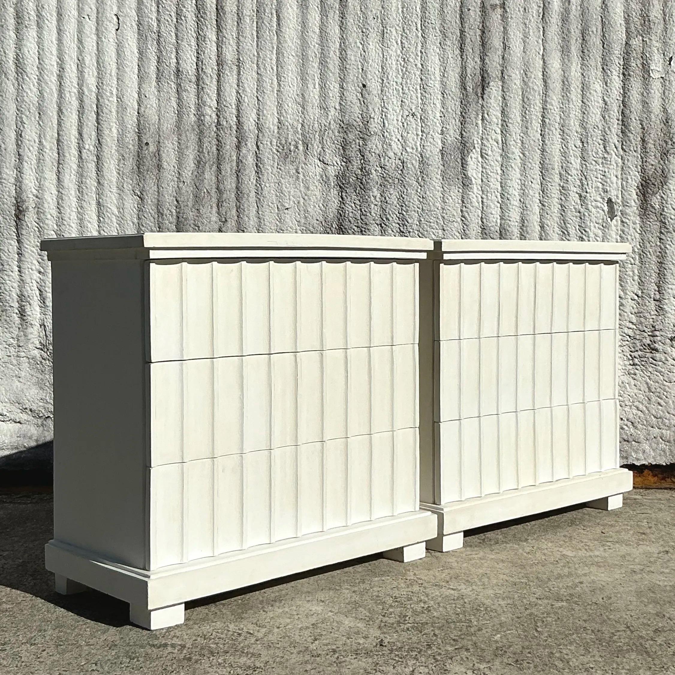 Contemporary Boho Scalloped Chest of Drawers - a Pair