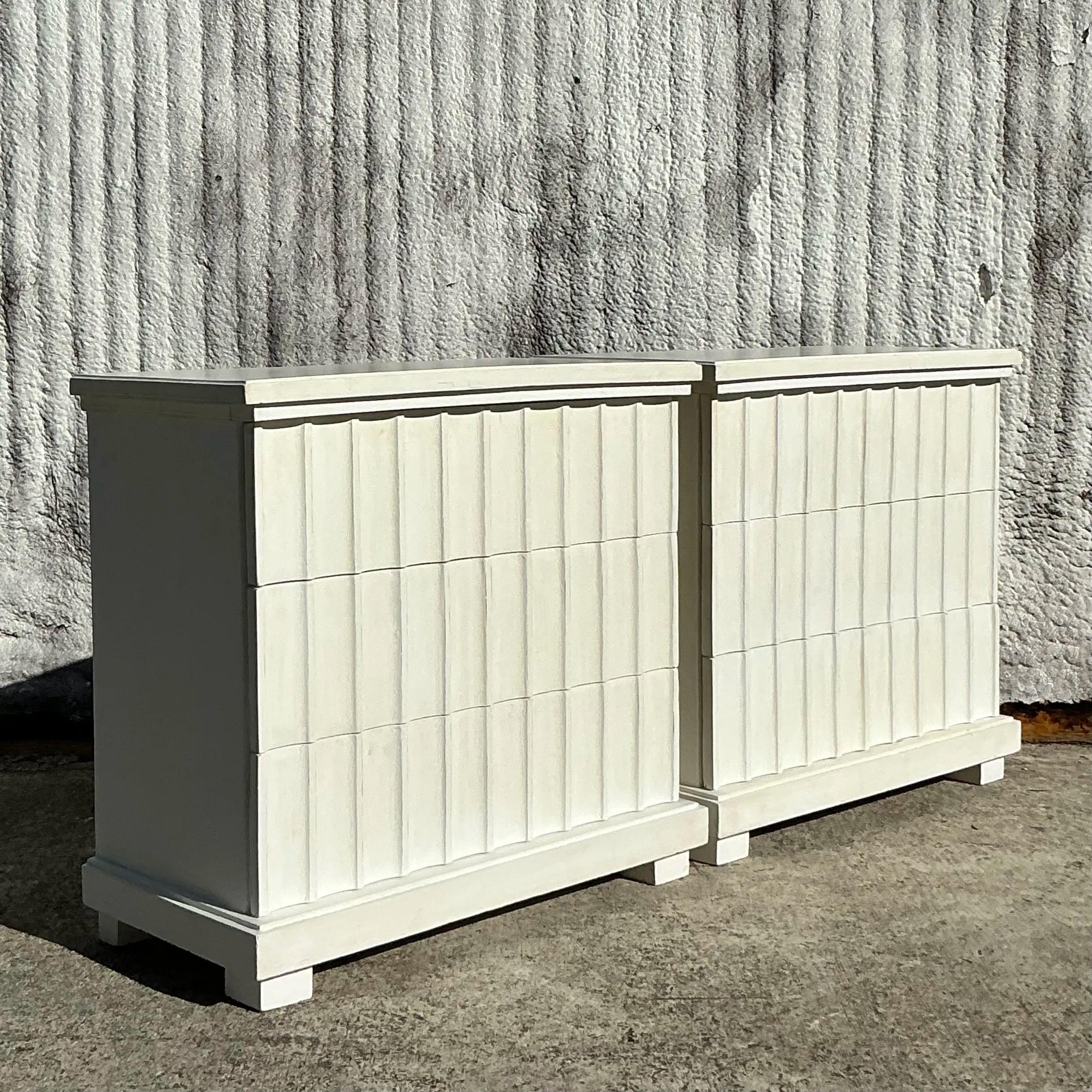 Wood Boho Scalloped Chest of Drawers - a Pair