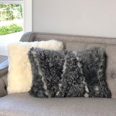 Boho Sheepskin Pillow Cushion Grey / White