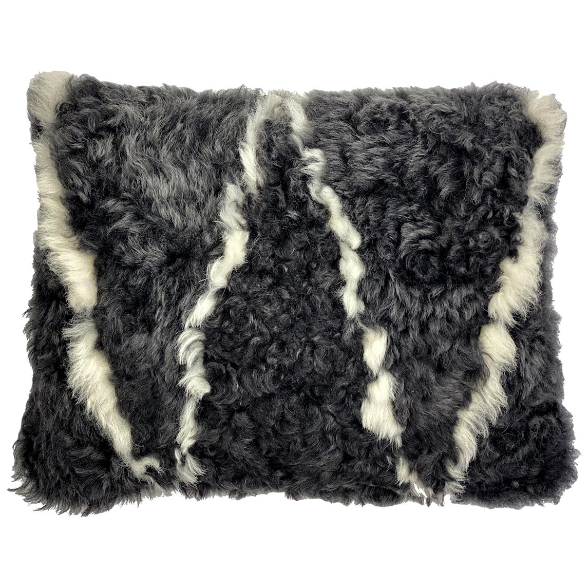 Boho Sheepskin Pillow Cushion Grey / White