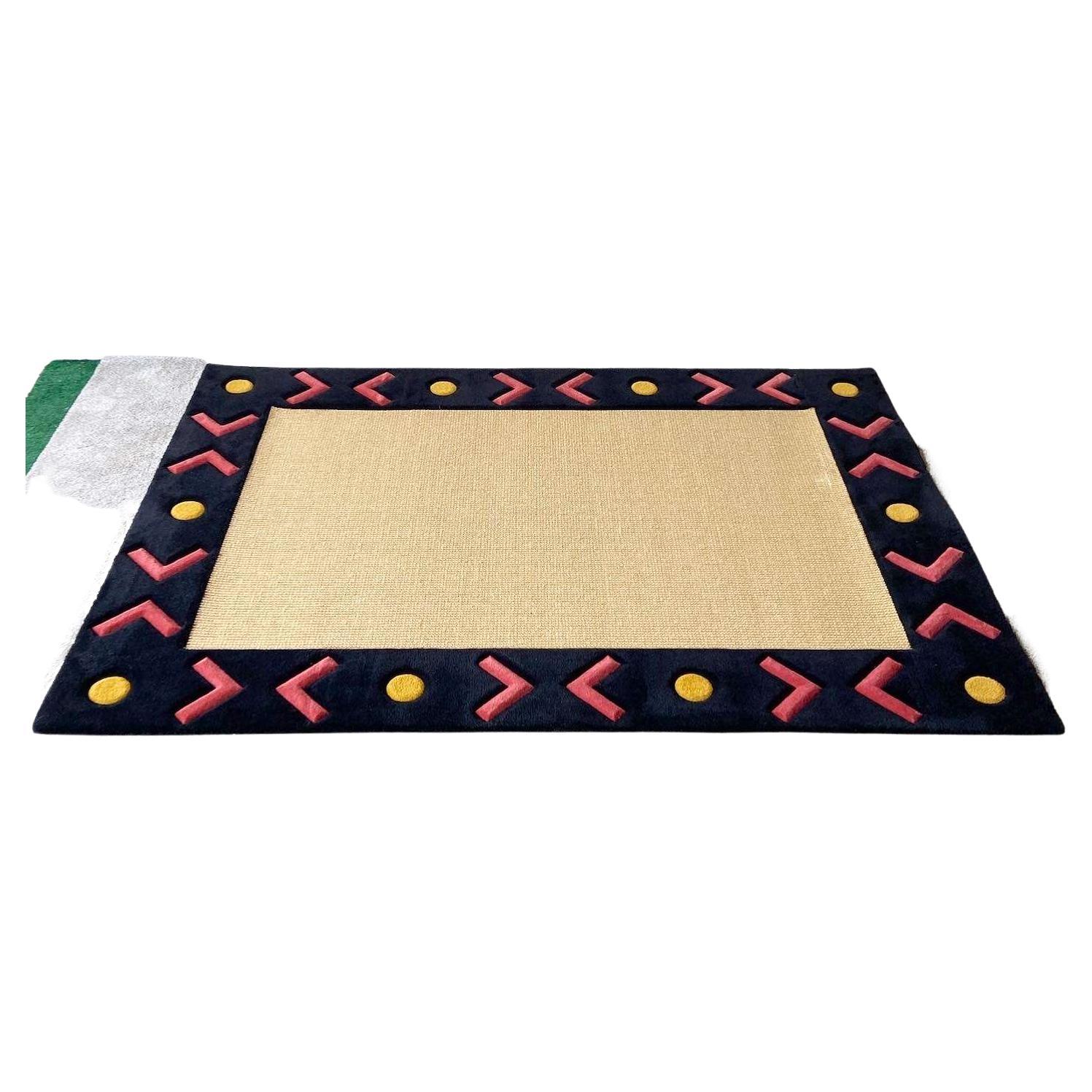Boho Southwestern Natural Fiber, Black Red and Yellow Rectangular Area Rug For Sale
