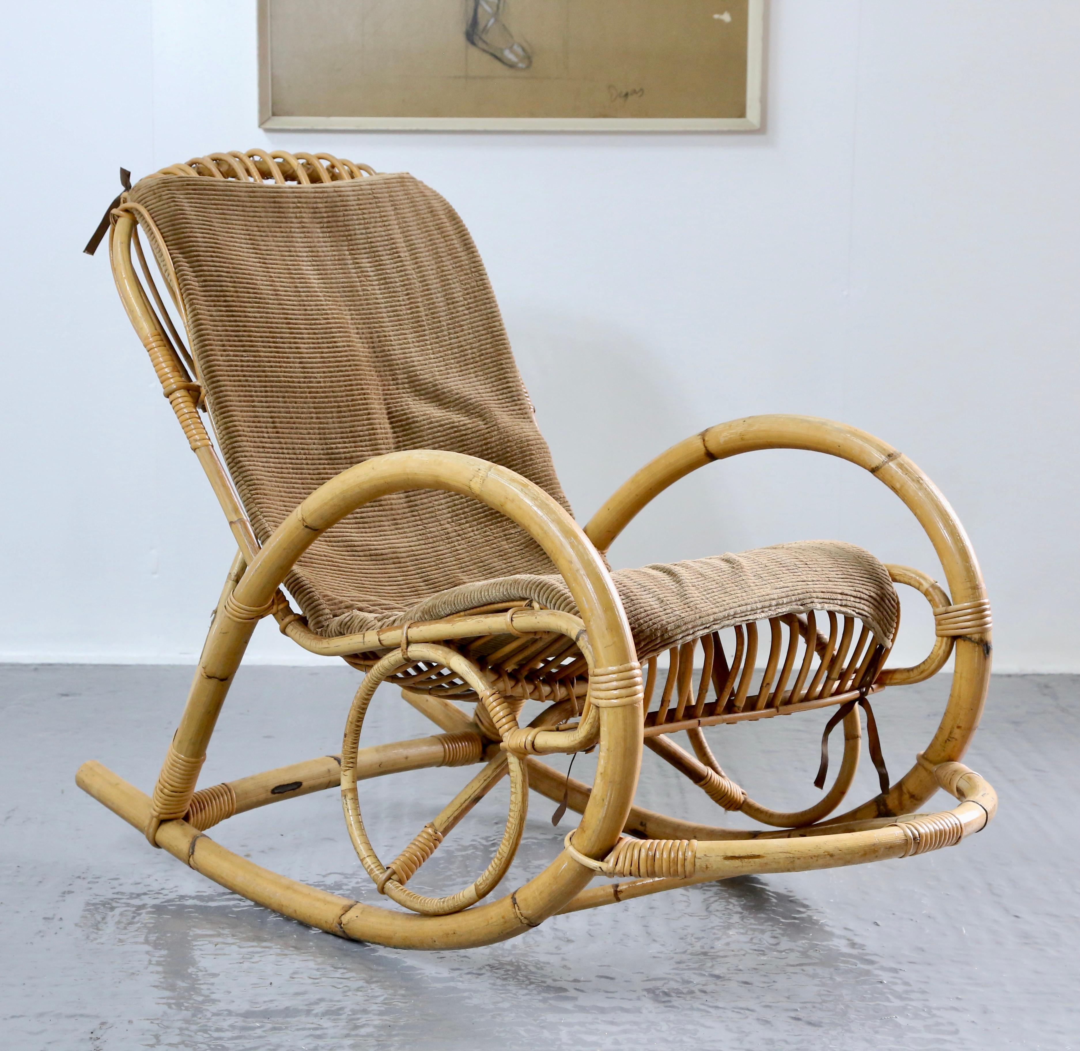 Boho Style Bamboo Wicker Rocking Chair By Dirk Van Sliedregt For Rohe Noordwolde For Sale 3