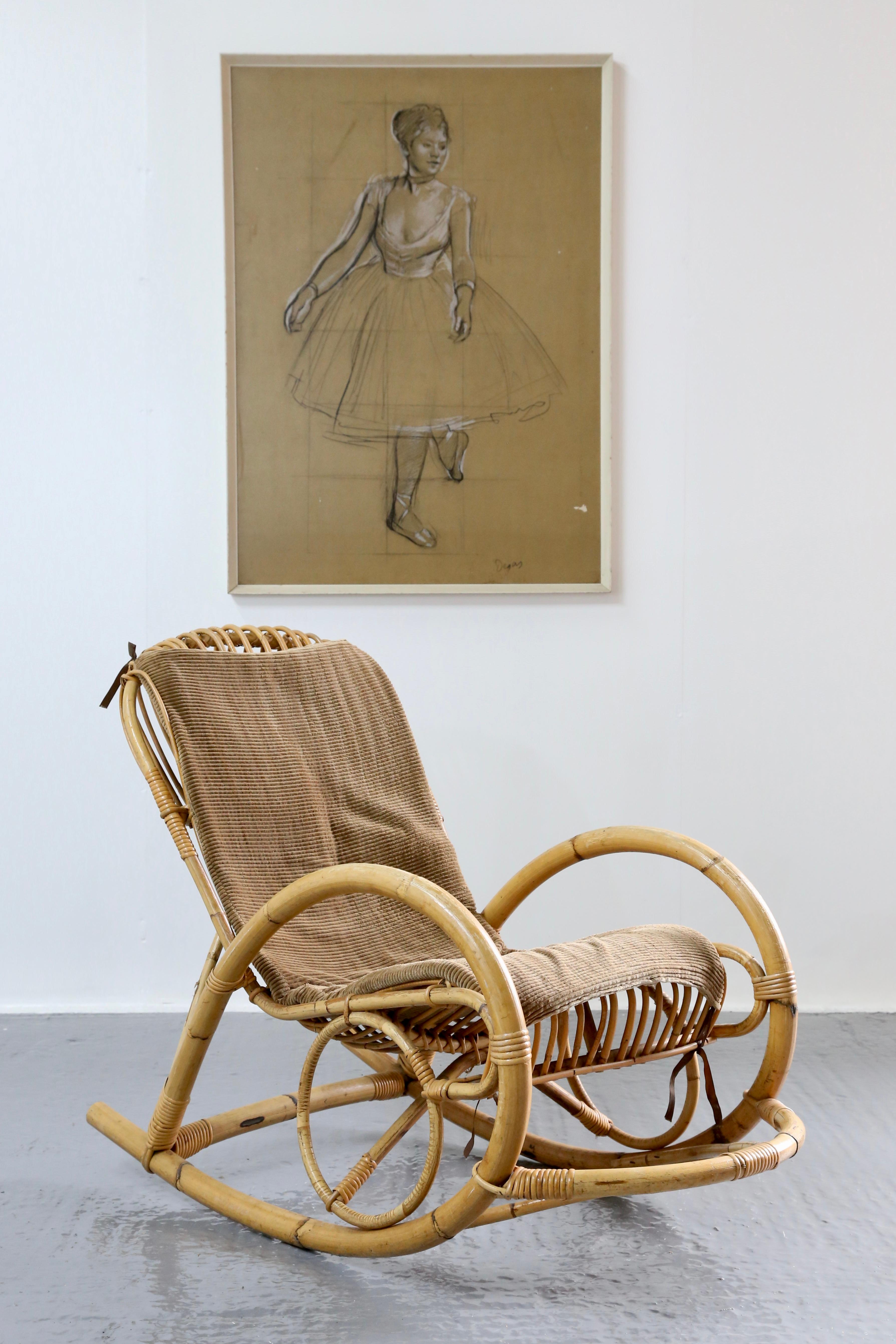 Boho Style Bamboo Wicker Rocking Chair By Dirk Van Sliedregt For Rohe Noordwolde For Sale 4