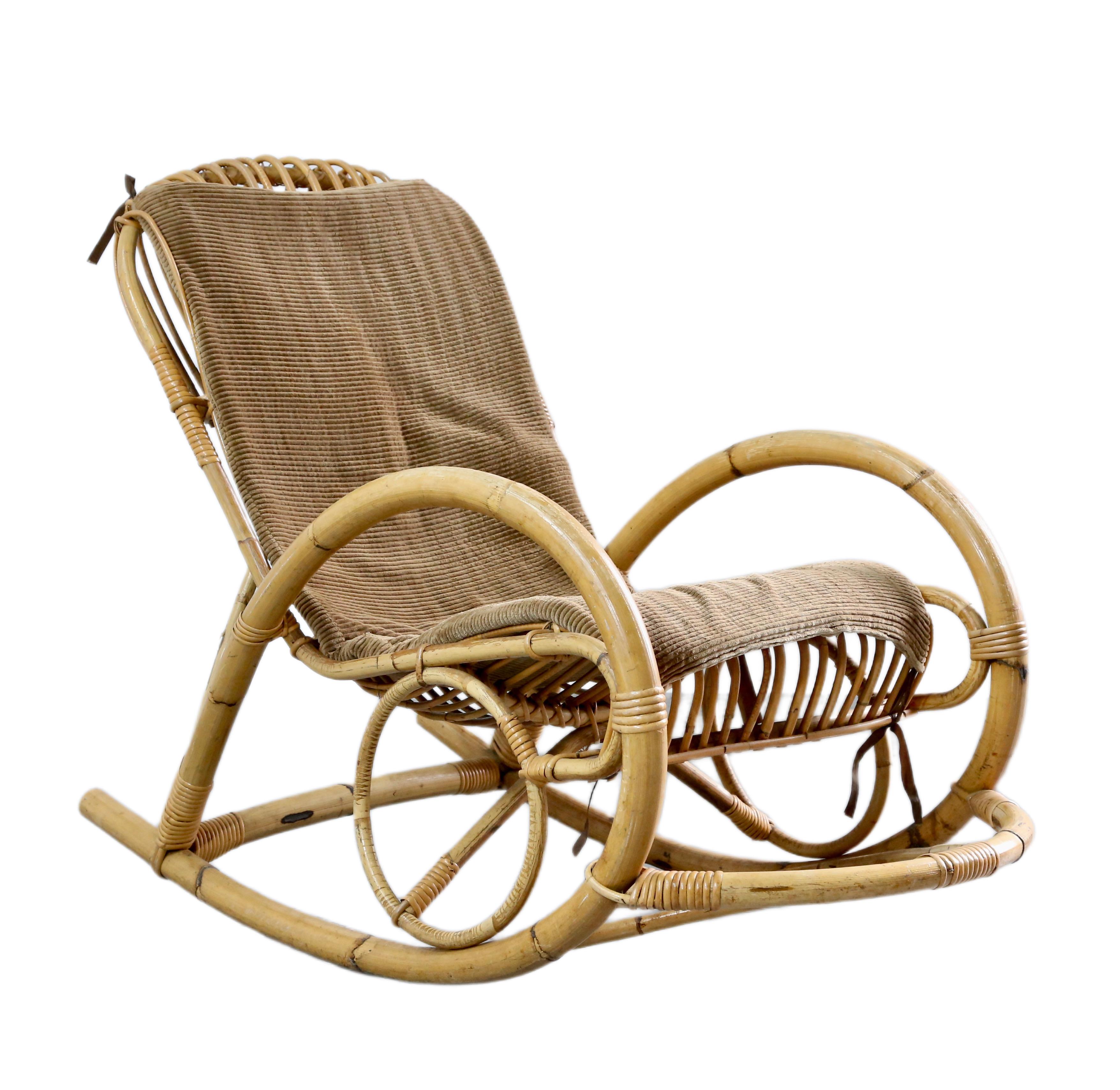 Boho Style Bamboo Wicker Rocking Chair By Dirk Van Sliedregt For Rohe Noordwolde For Sale 1