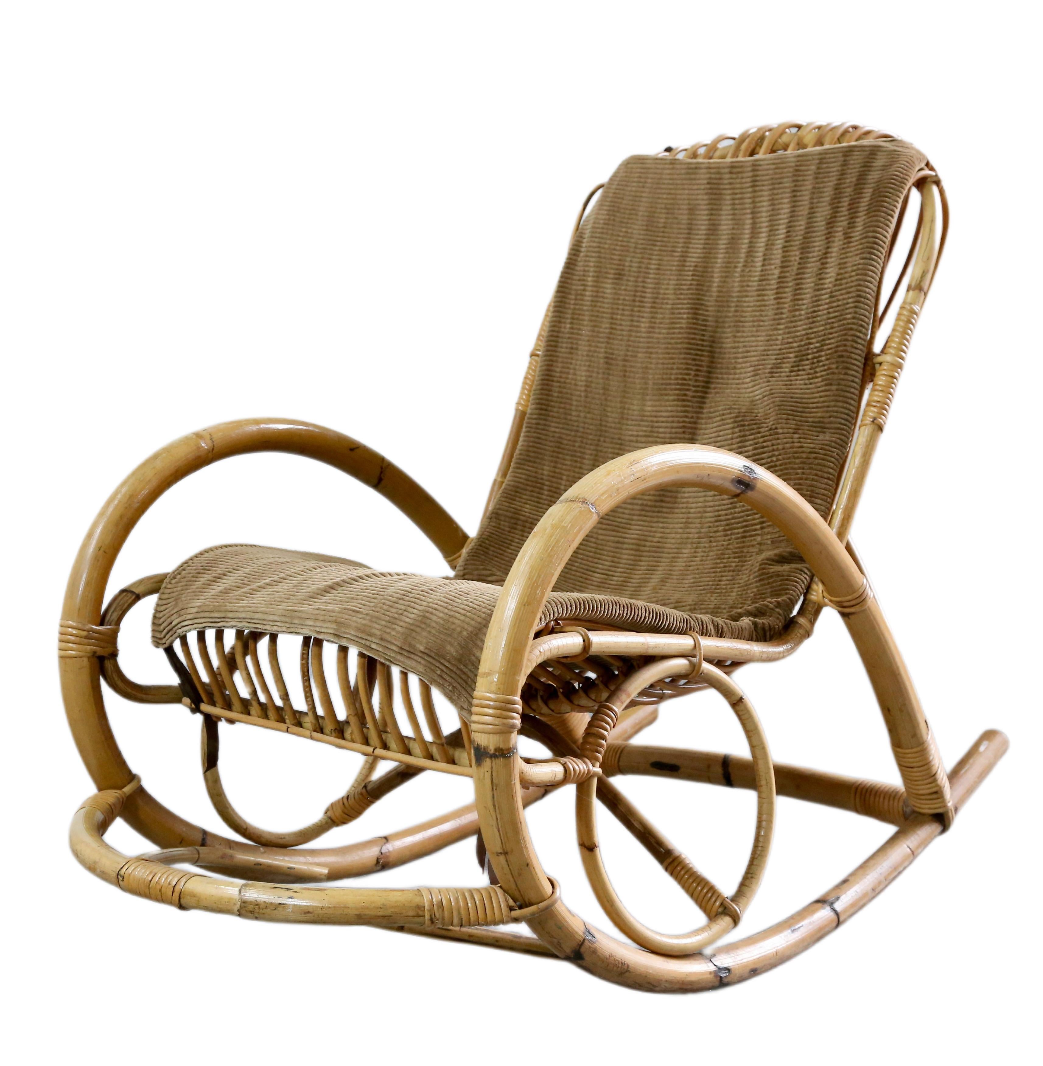 Boho Style Bamboo Wicker Rocking Chair By Dirk Van Sliedregt For Rohe Noordwolde For Sale 2
