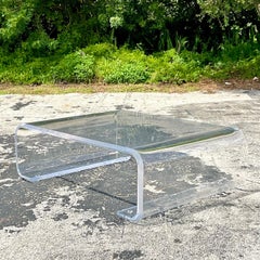 Vintage Monumental Boho Lucite Scroll Coffee Table