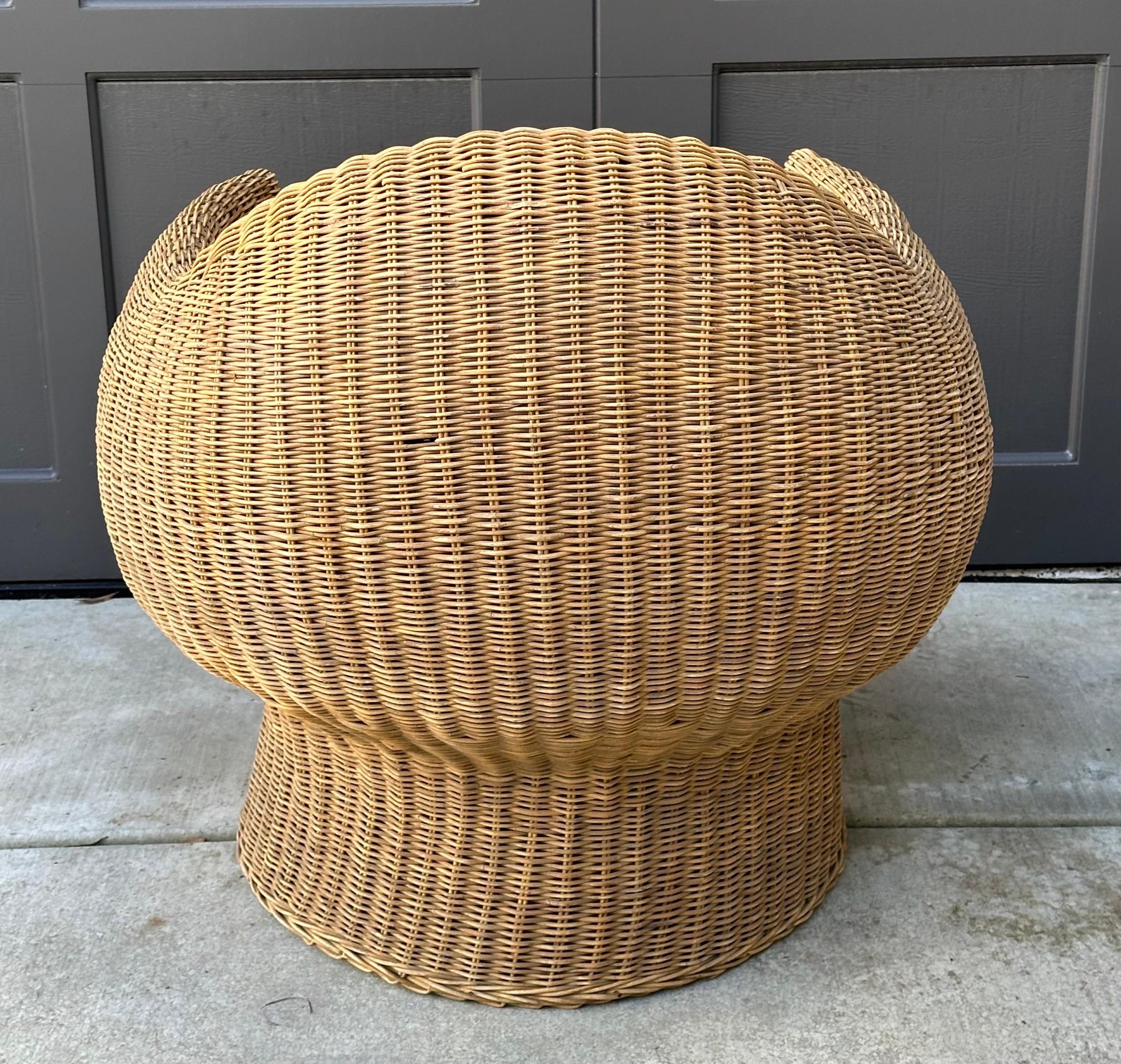 Boho Style Sculptural Wicker Chair and Ottoman For Sale 4