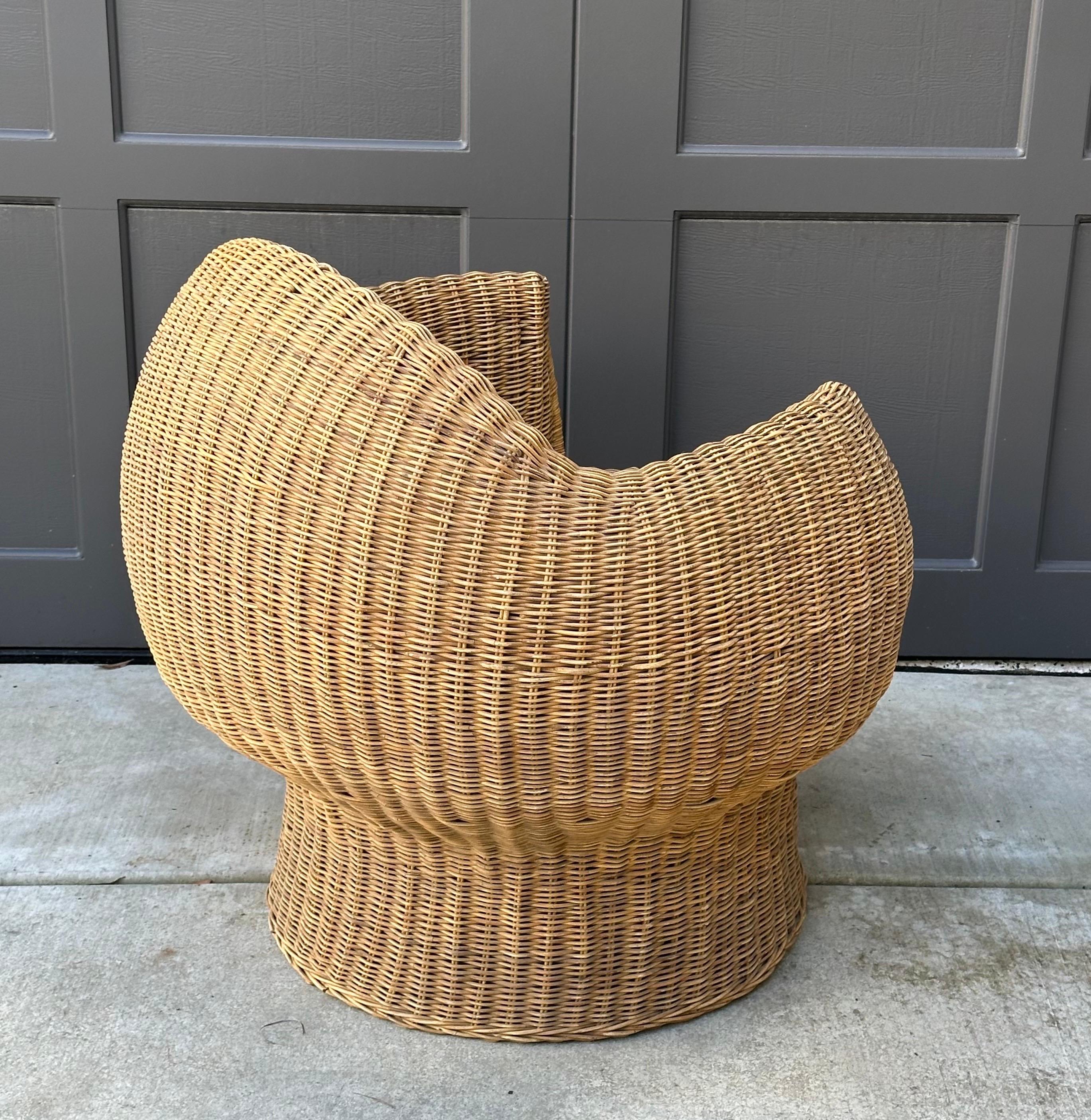 Boho Style Sculptural Wicker Chair and Ottoman For Sale 5