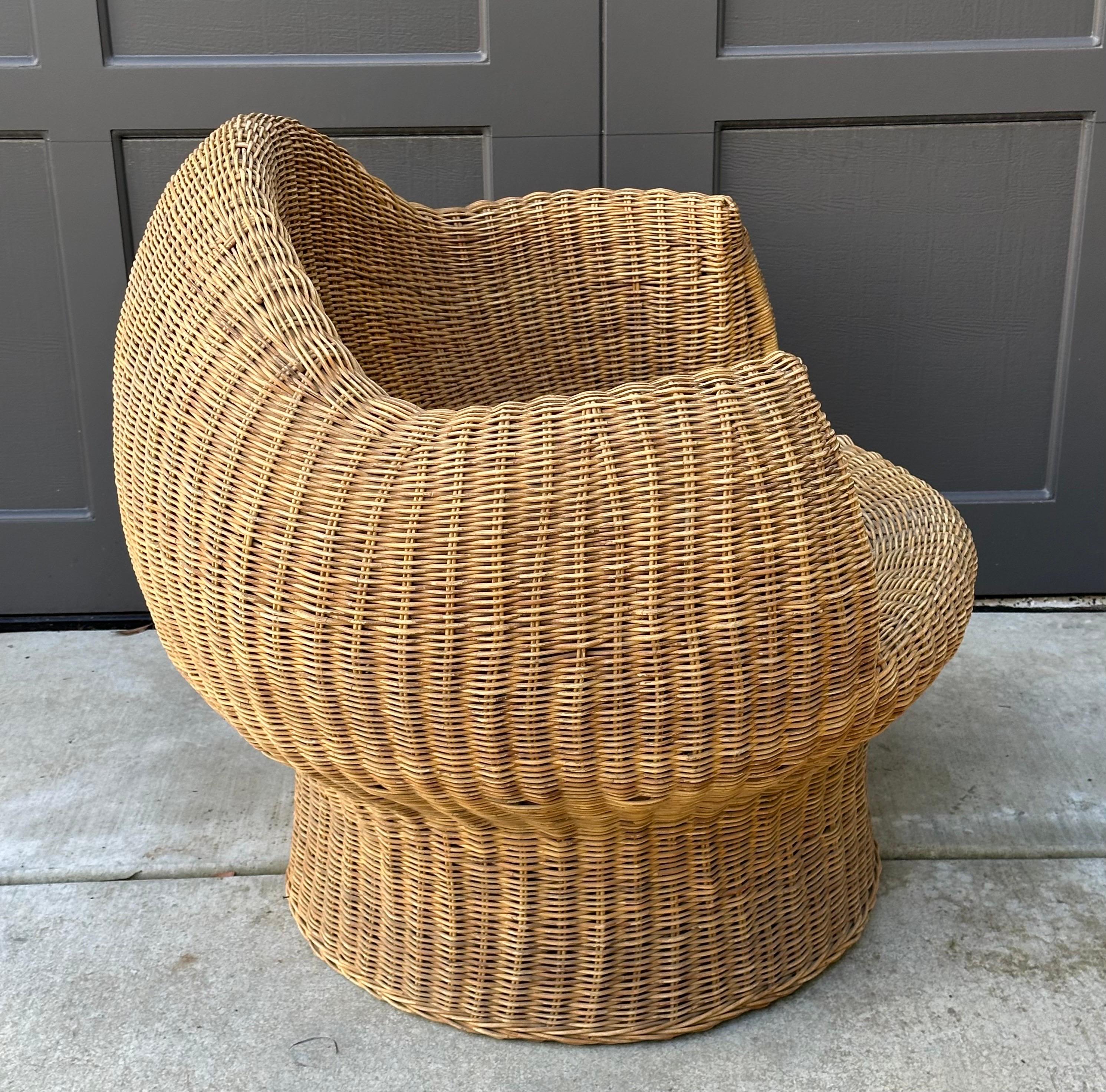 Boho Style Sculptural Wicker Chair and Ottoman For Sale 6
