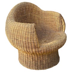 Boho Style Sculptural Wicker Chair and Ottoman