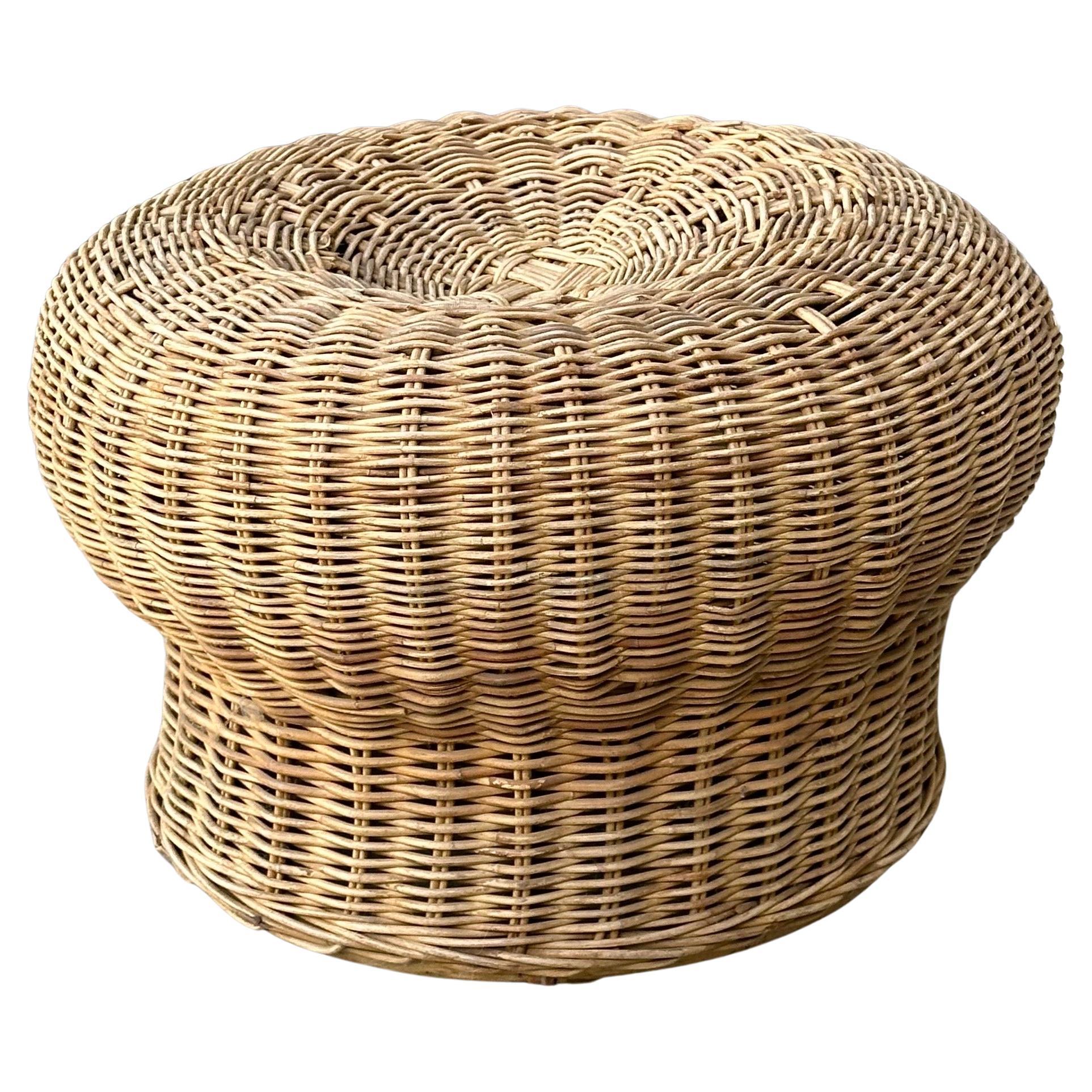 North American Boho Style Sculptural Wicker Chair and Ottoman For Sale