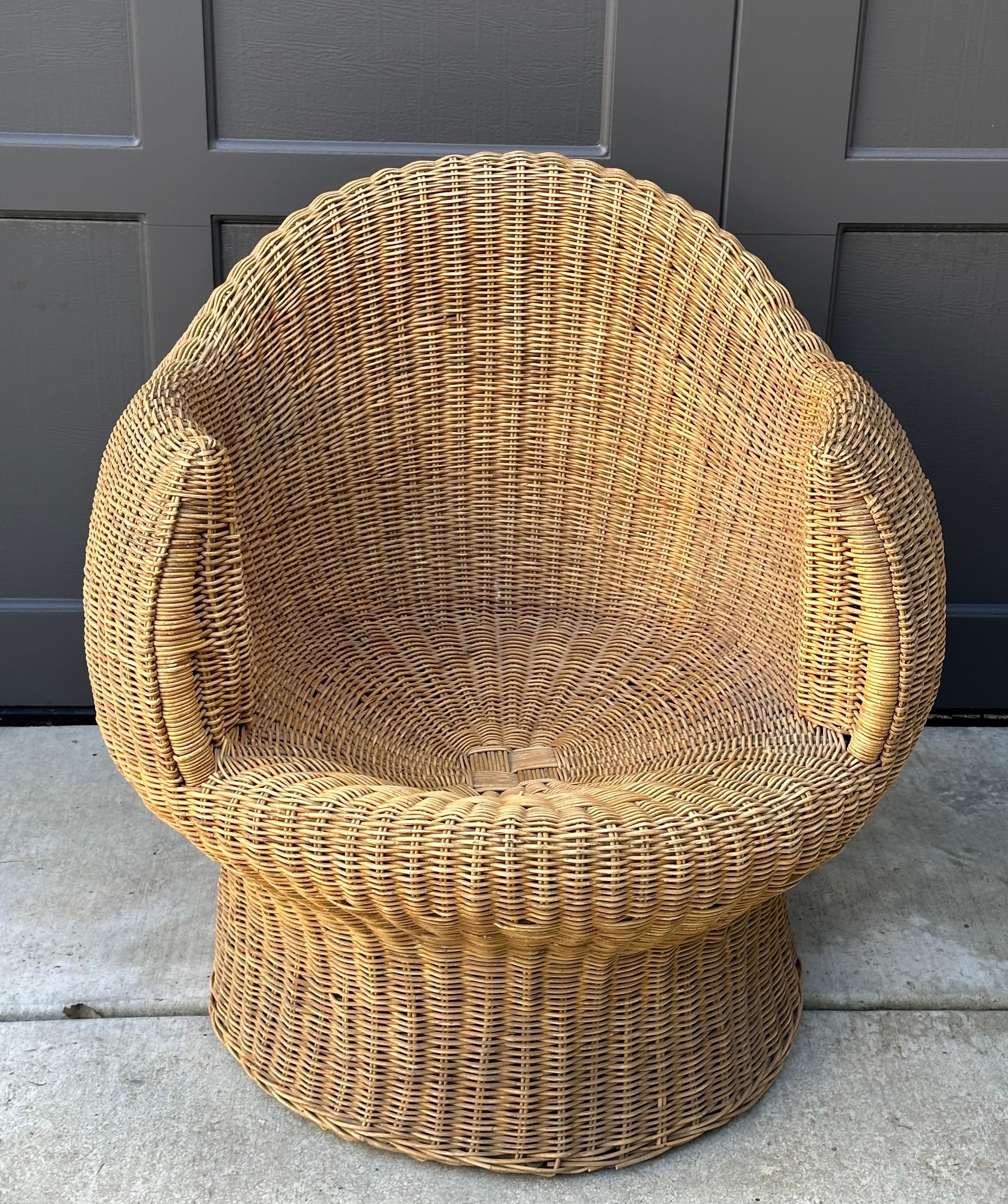 Boho Style Sculptural Wicker Chair and Ottoman For Sale 1