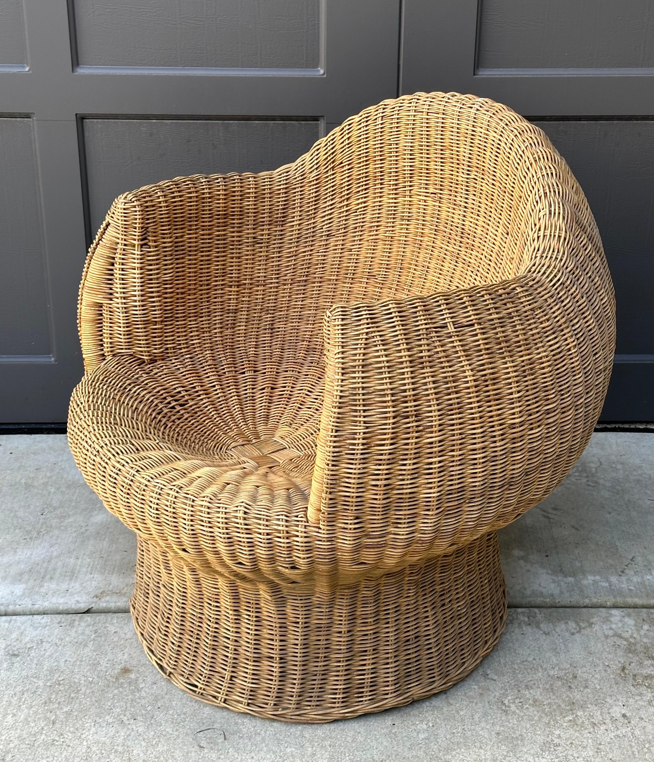 Boho Style Sculptural Wicker Chair and Ottoman For Sale 2