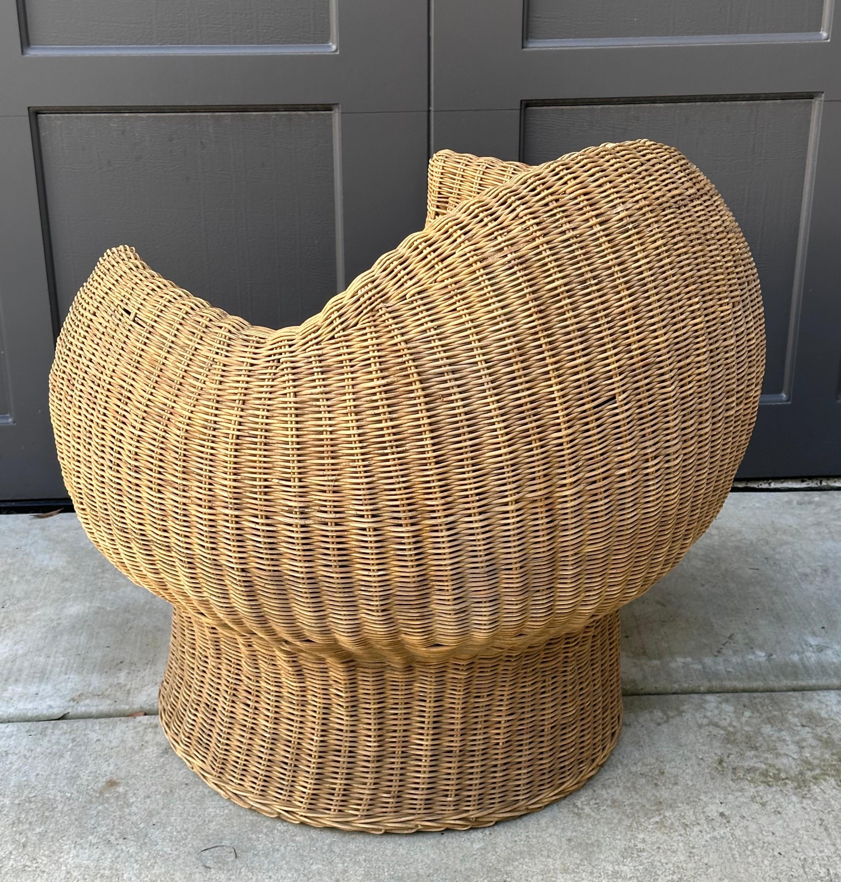 Boho Style Sculptural Wicker Chair and Ottoman For Sale 3