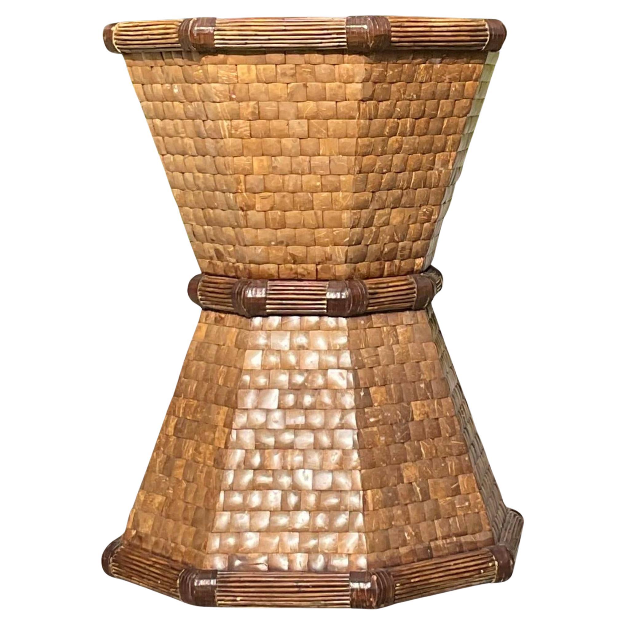 Boho Style Tessellated Coconut Shell Table Pedestal For Sale