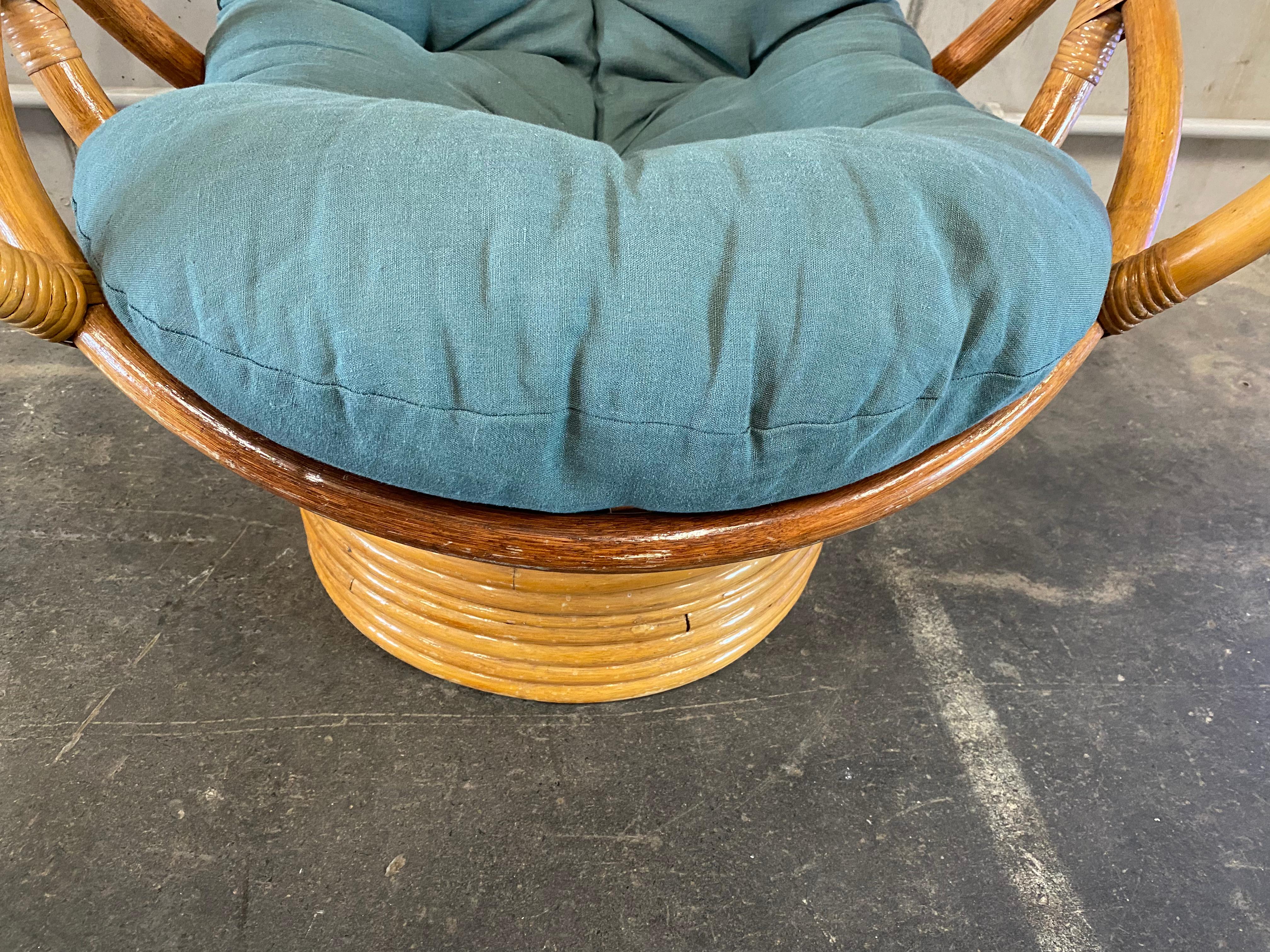 Boho Style Upholstered Wicker Rattan Armchair, 1970s For Sale 2