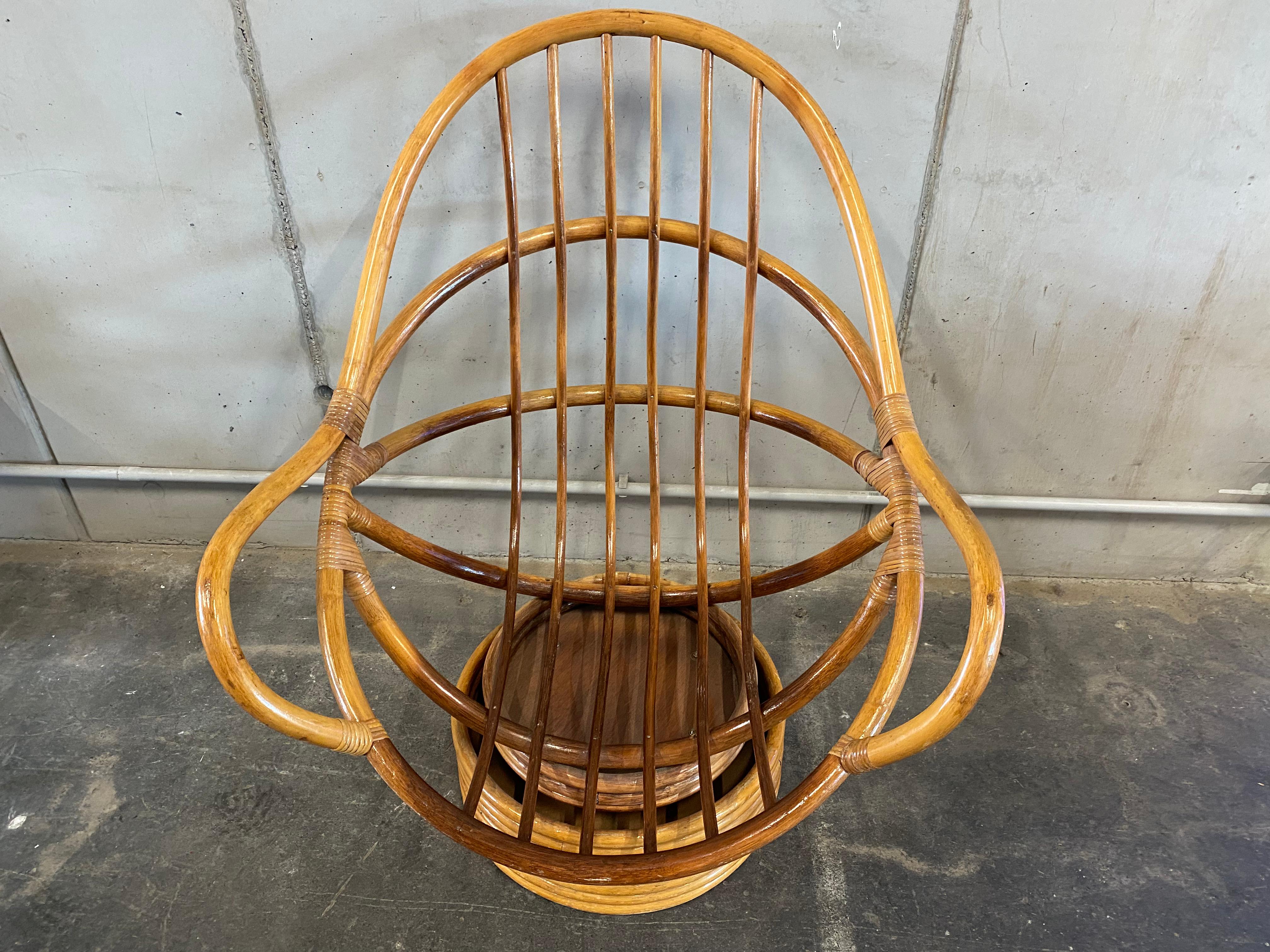 Boho Style Upholstered Wicker Rattan Armchair, 1970s For Sale 4