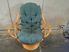 Boho Style Upholstered Wicker Rattan Armchair, 1970s