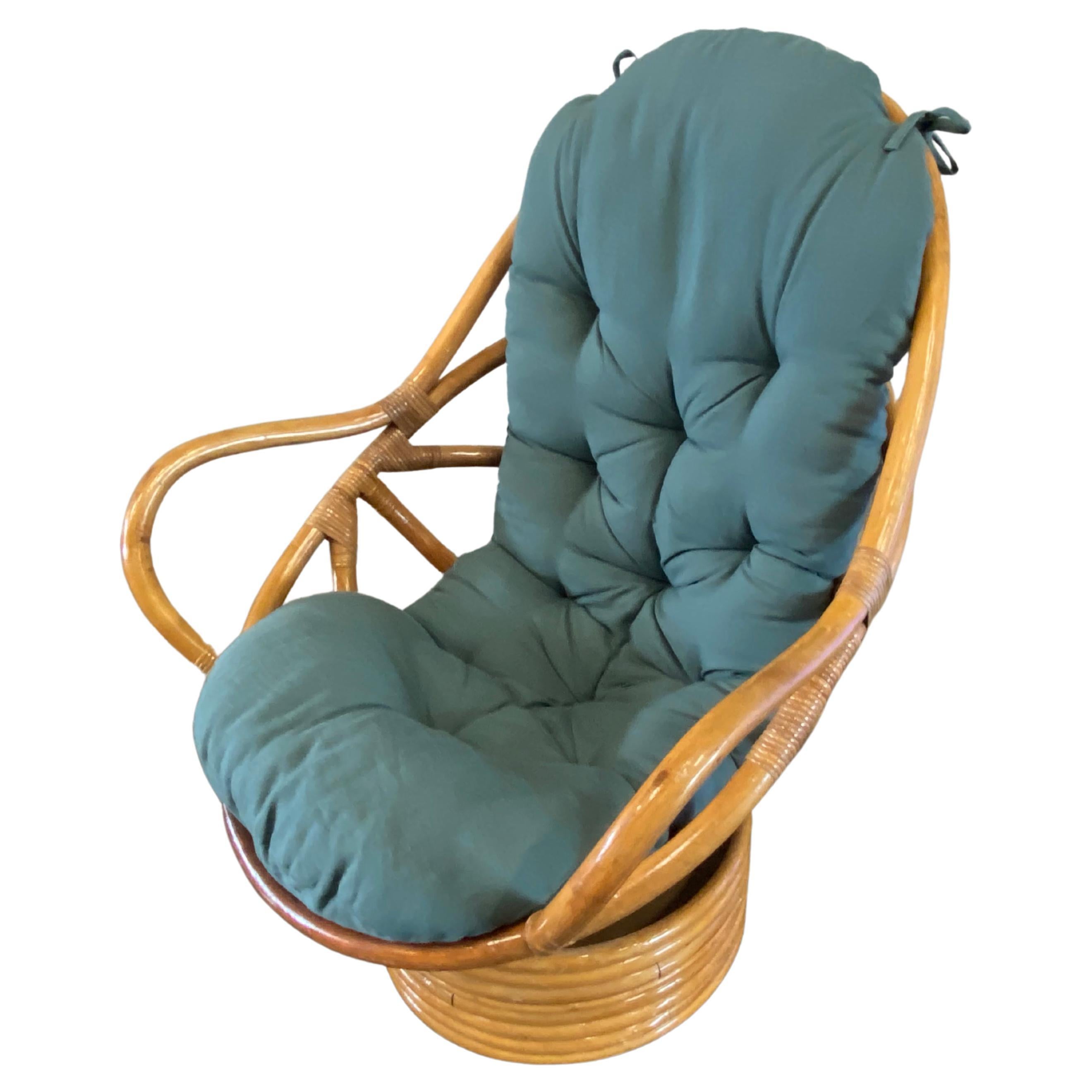 Boho Style Upholstered Wicker Rattan Armchair, 1970s